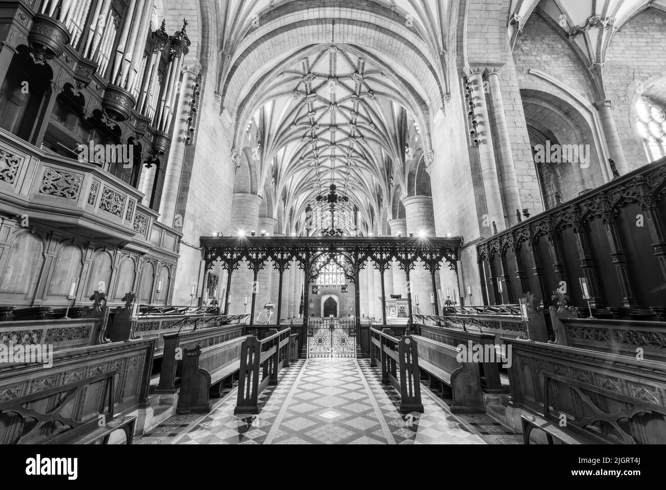 Tewkesbury.Gloucestershire.United Kingdom.June 2nd 2022.View of the quire inside Tewkesbury Abbey in Gloucestershire Stock Photo