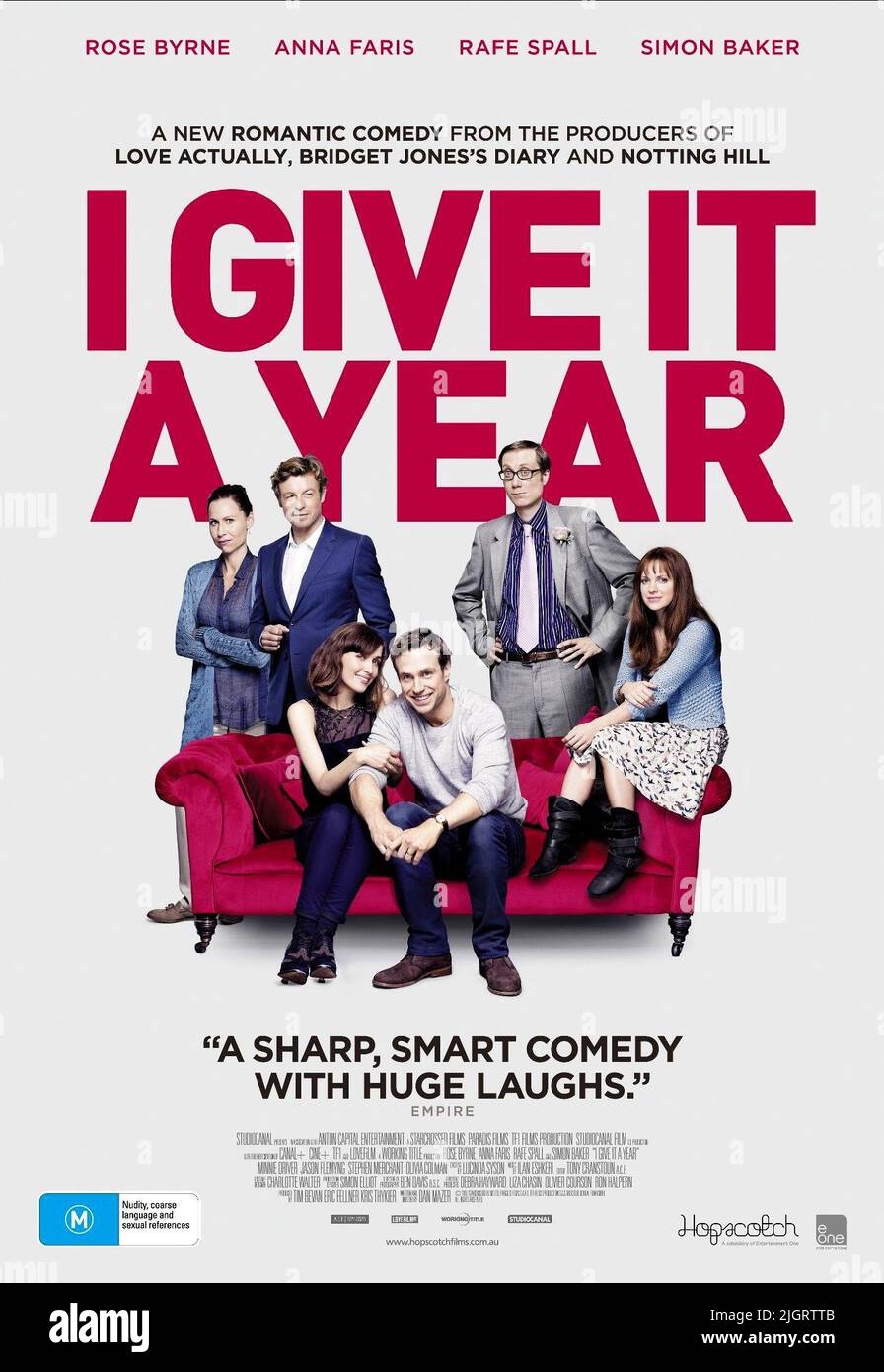 MINNIE DRIVER, SIMON BAKER, ROSE BYRNE, RAFE SPALL, STEPHEN MERCHANT, ANNA FARIS POSTER, I GIVE IT A YEAR, 2013 Stock Photo