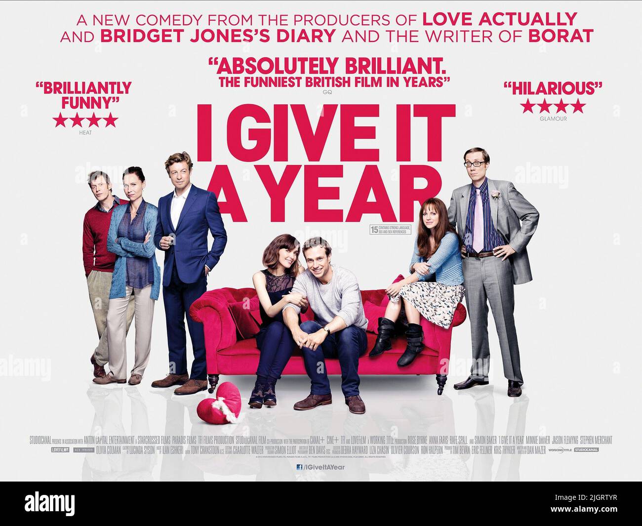FLEMYNG,DRIVER,BAKER,BYRNE,SPALL,MERCHANT,POSTER, I GIVE IT A YEAR, 2013 Stock Photo