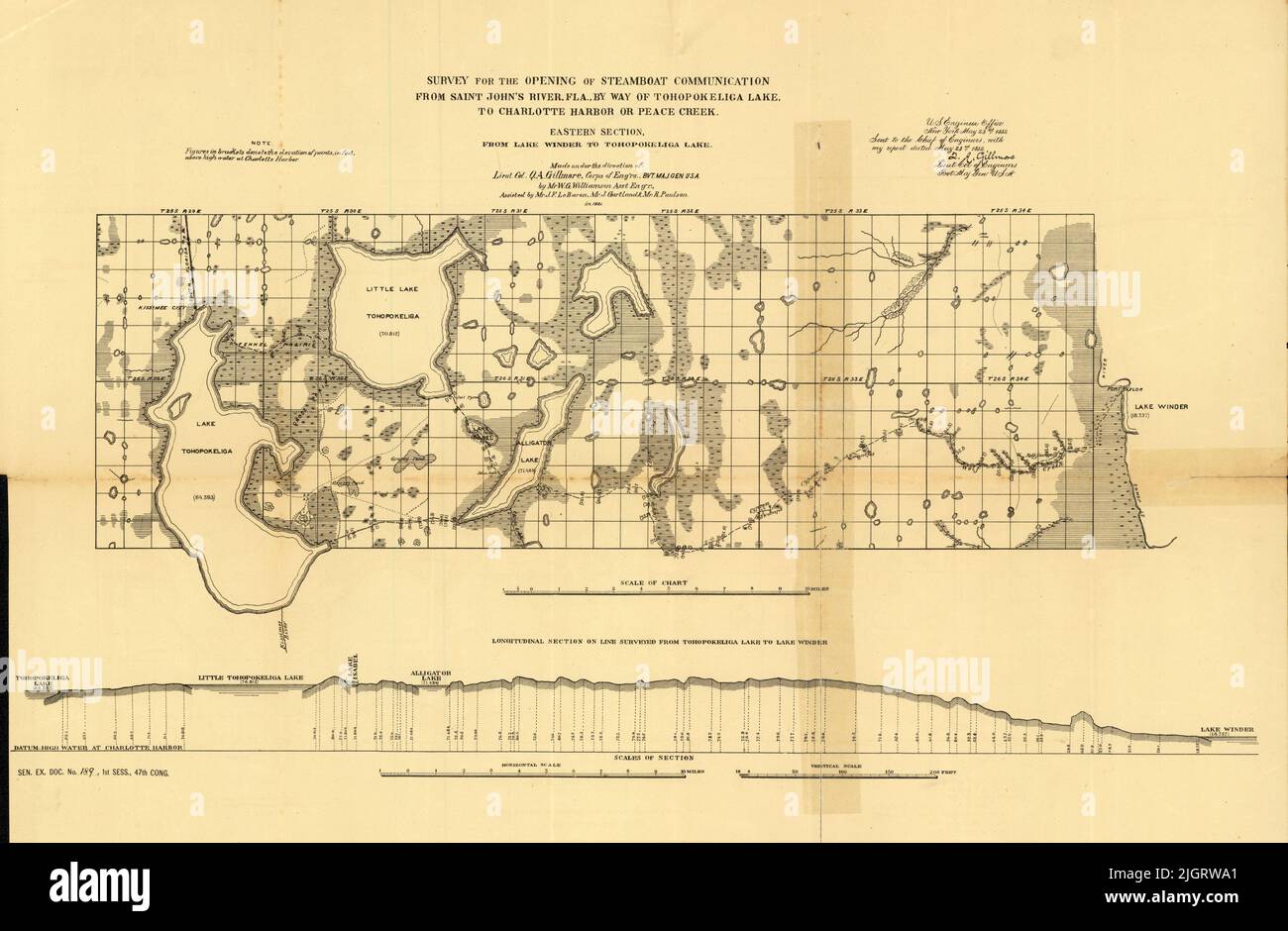 Survey for the Opening of Steamboat Communication from St John's River, Florida, by way of Tohopokeliga Lake to Charlotee Harbor, 1882 Stock Photo