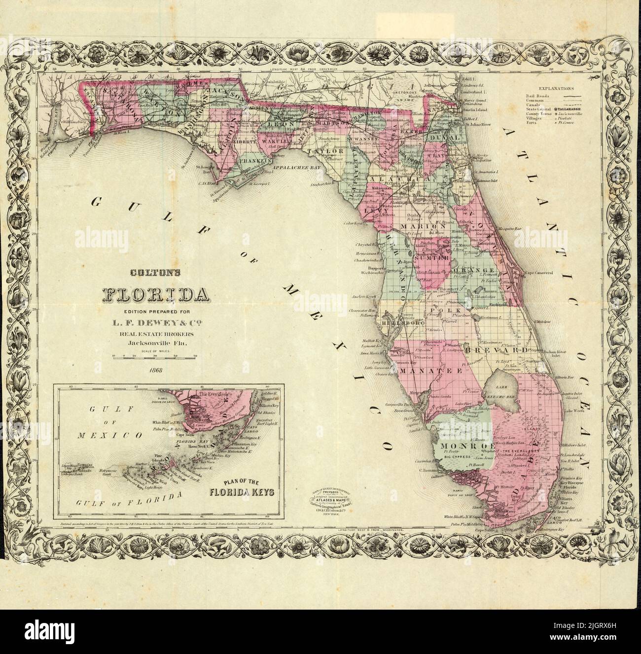 Florida Inset Map Map of Florida, inset Plan of the Florida Keys, prepared for L. F ...