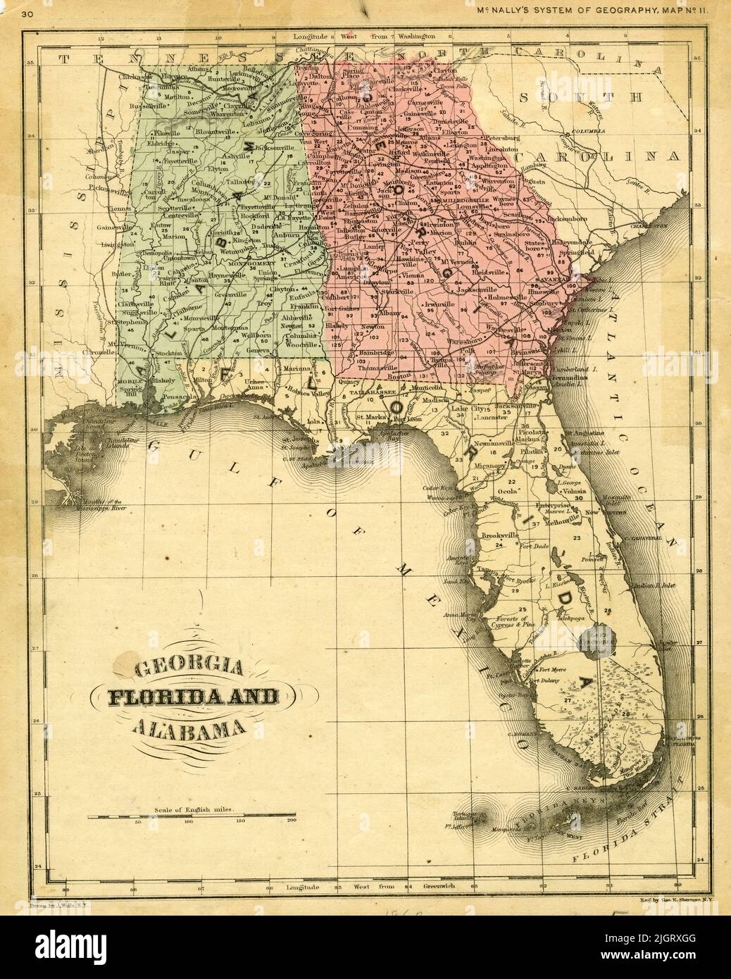 Map of Georgia Florida and Alabama - Map Of Georgia Florida And Alabama 1862 Mcnally American Civil War Era 2JGRXGG 