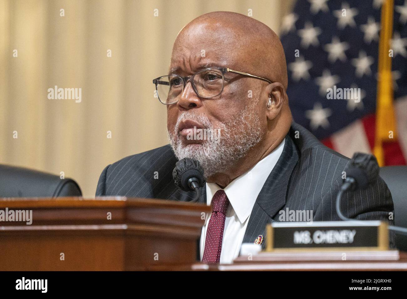 Washington, United States. 12th July, 2022. Committee Chairman Rep. Bennie Thompson, D-MS, speaks during the House select committee investigating the Jan. 6 attack on the U.S. Capitol's seventh public hearing at the U.S. Capitol in Washington, DC on Tuesday, July 12, 2022. Photo by Ken Cedeno/UPI Credit: UPI/Alamy Live News Stock Photo