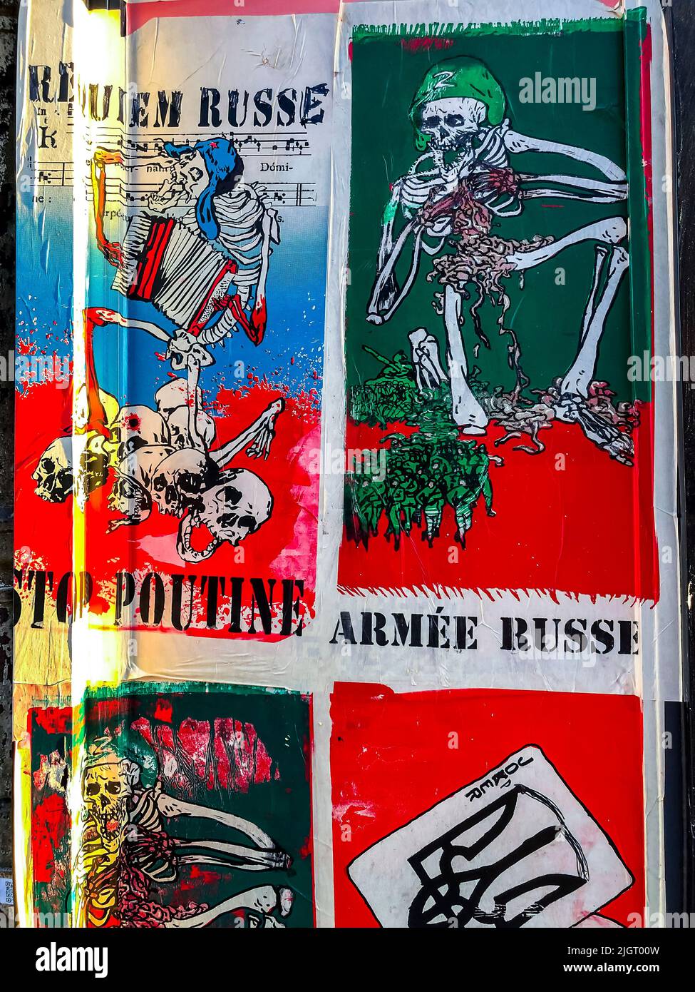 Paris, France, Anti-War, Anti-Putin Poster, Street Art, on Wall of Squat Building Slogan: Russian Army, international Politics Stock Photo