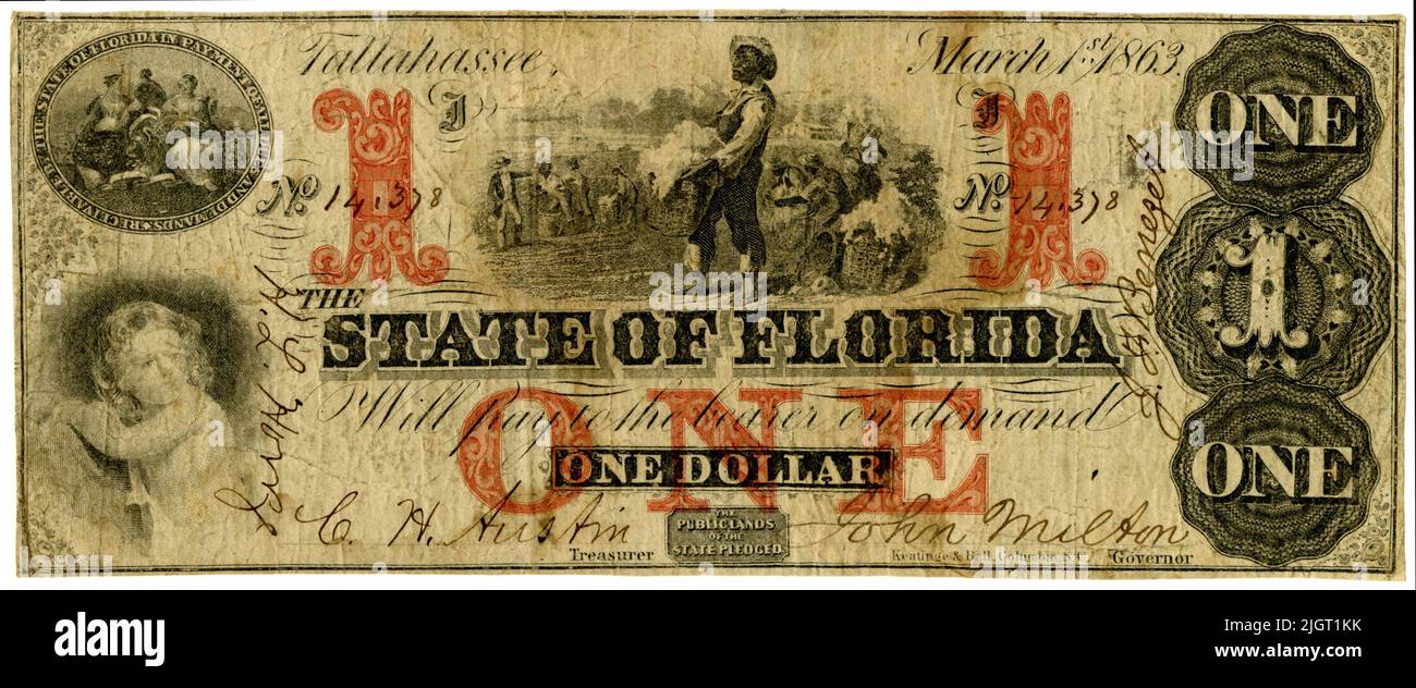 One dollar Florida State Treasury Note issued in 1863 Stock Photo Alamy