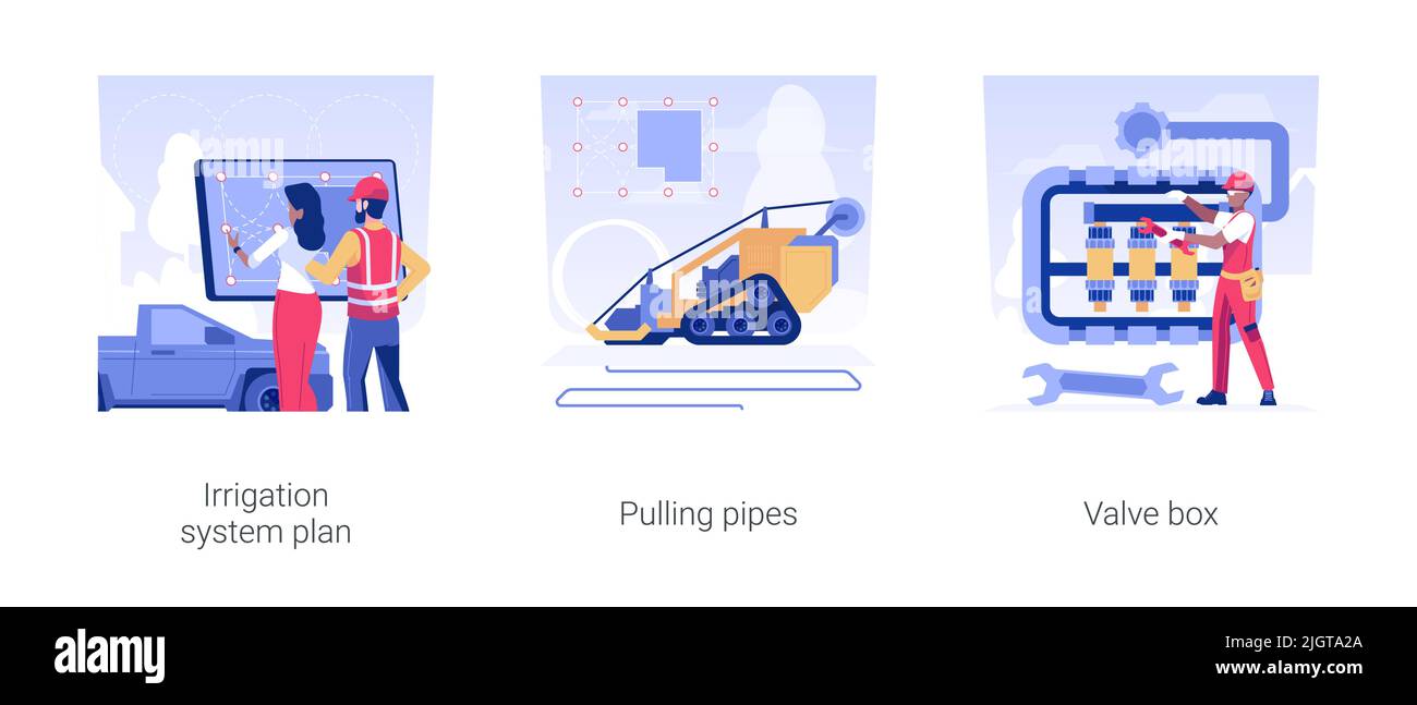 Irrigation system installation isolated concept vector illustration set ...