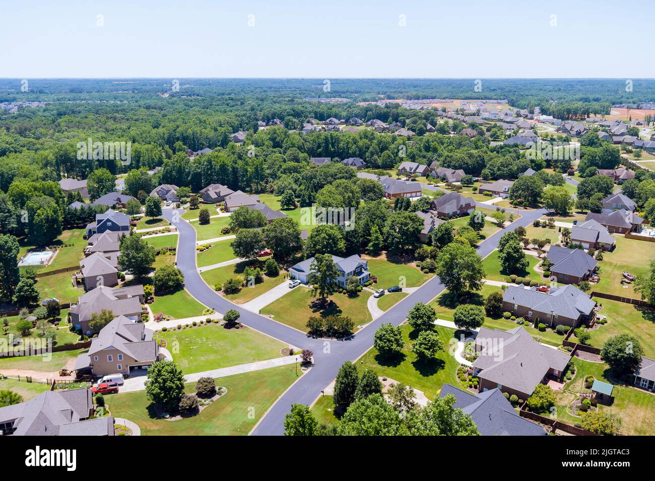 Top view of sleeping area in street a small town of from above aerial view in Boiling Springs Stock Photo