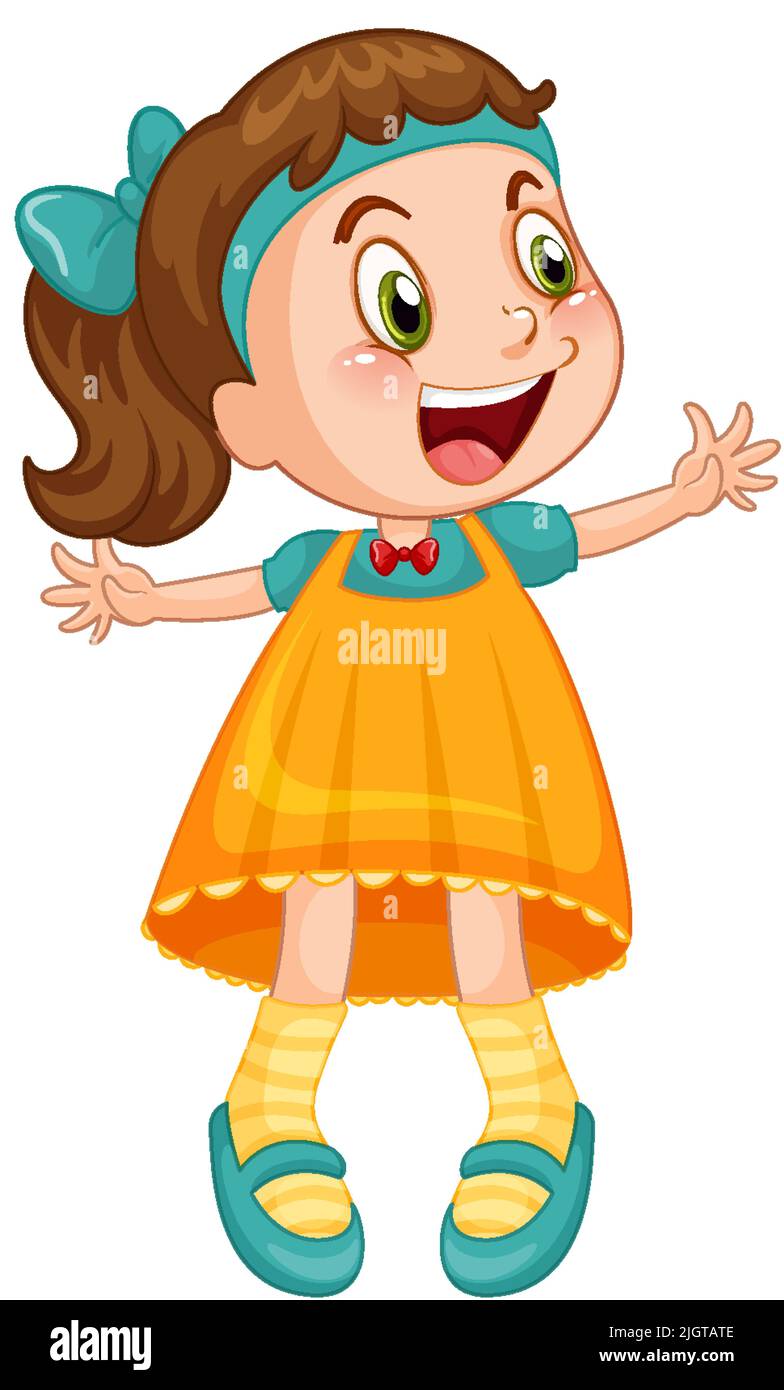 Little cute girl in yellow dress illustration Stock Vector Image & Art ...