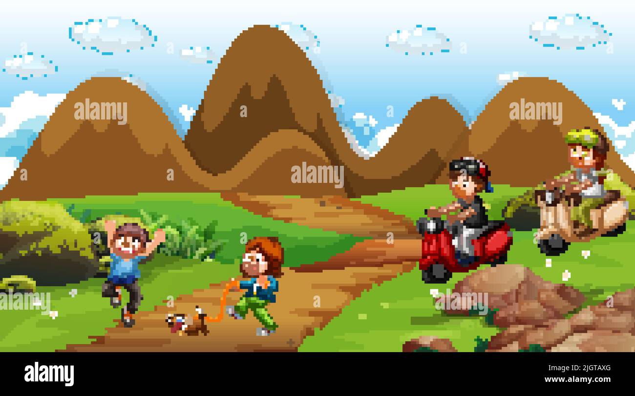 Children playing outdoor park illustration Stock Vector Image & Art - Alamy