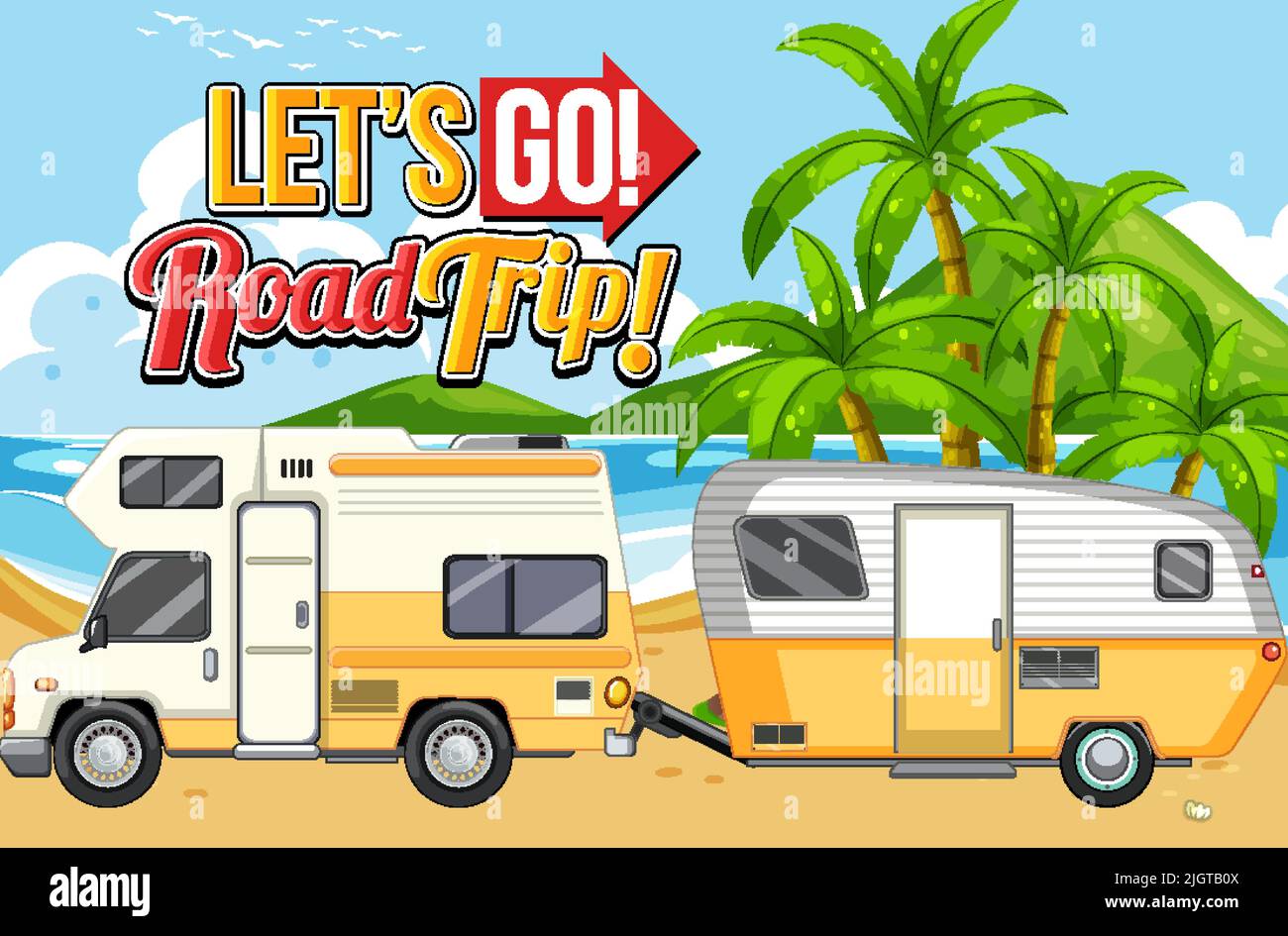 Lets go on a road trip with beach background illustration Stock Vector ...
