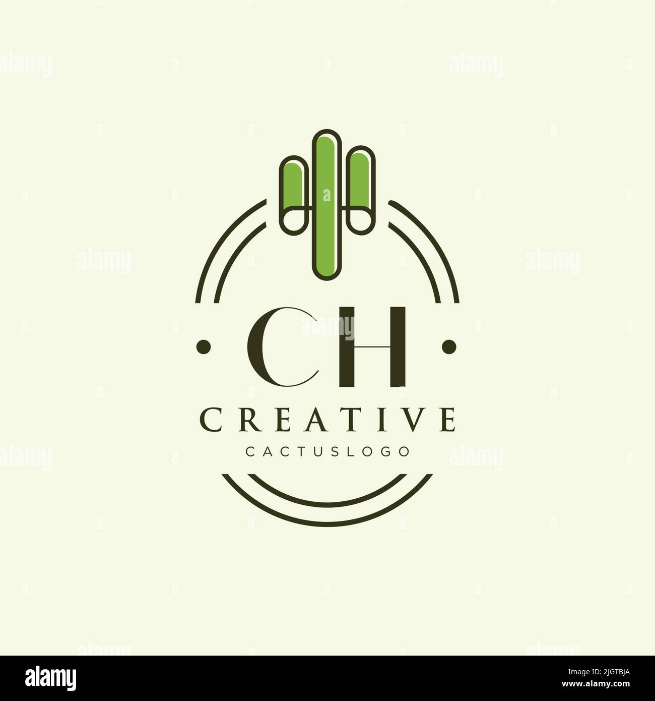 CH Initial letter green cactus logo template vector Stock Vector