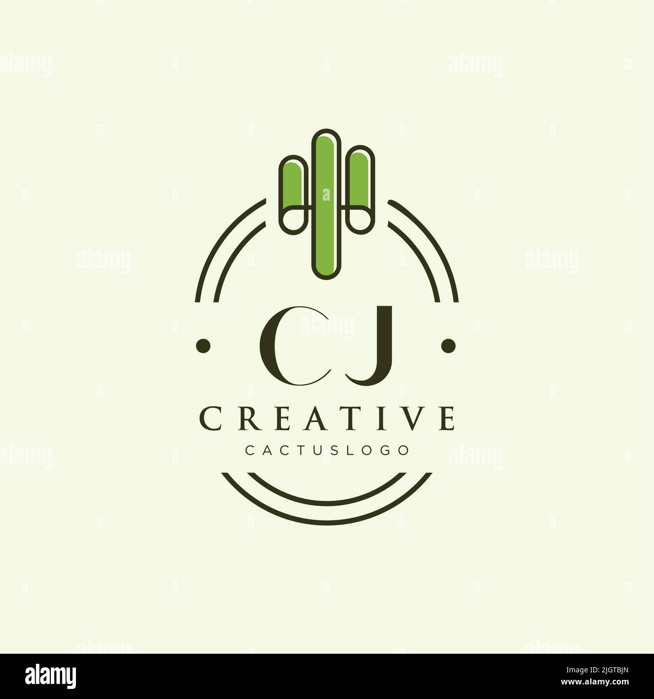 CJ Initial letter green cactus logo template vector Stock Vector