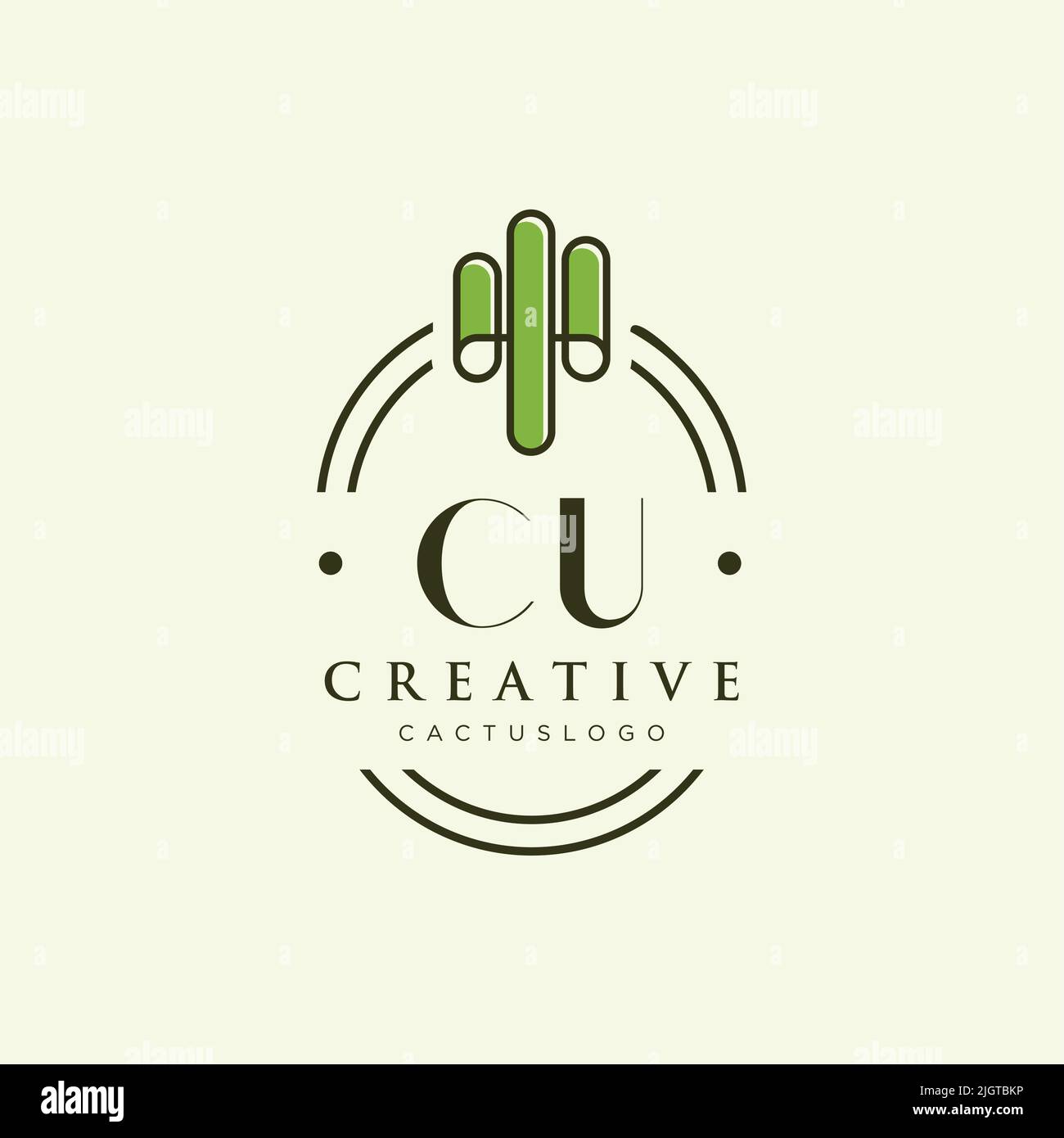 CU Initial letter green cactus logo template vector Stock Vector