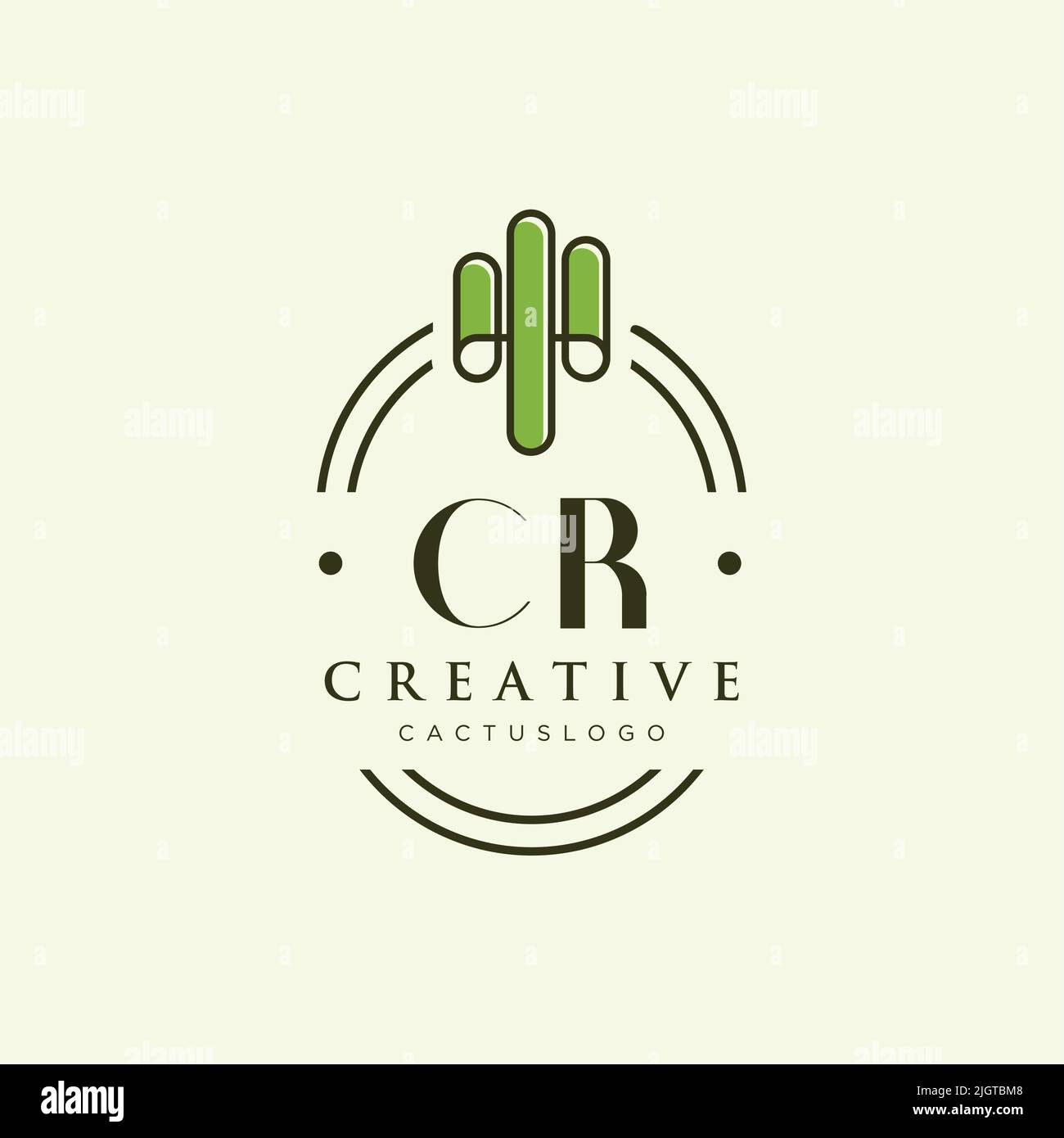 CR Initial letter green cactus logo template vector Stock Vector