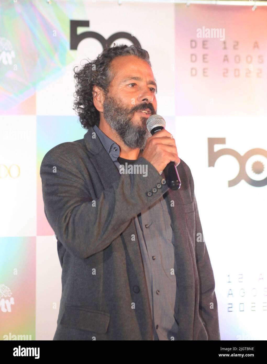 Rio de Janeiro, Rio de Janeiro, Brasil. 12th July, 2022. (INT) Launch of the Gramado Film Festival at the Prodigy hotel in Rio de Janeiro. July 12, 2022, Rio de Janeiro, Brazil: Actor Marcos Palmeira - Actors such as Marcos Palmeira, Zelito Vianna, Dira Paes and Tarcisio Filho, in addition to filmmaker Caca Diegues, participate in the launch of Gramado Film Festival, in a ceremony held at the Hotel Prodigy, in downtown Rio de Janeiro, on Tuesday. (12) (Credit Image: © Onofre Veras/TheNEWS2 via ZUMA Press Wire) Stock Photo