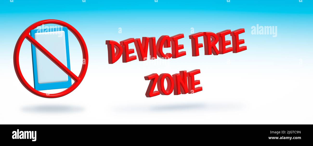 Device free zone icon and text, stop using smartphone and digital devices for digital detox, technology free zone Stock Photo