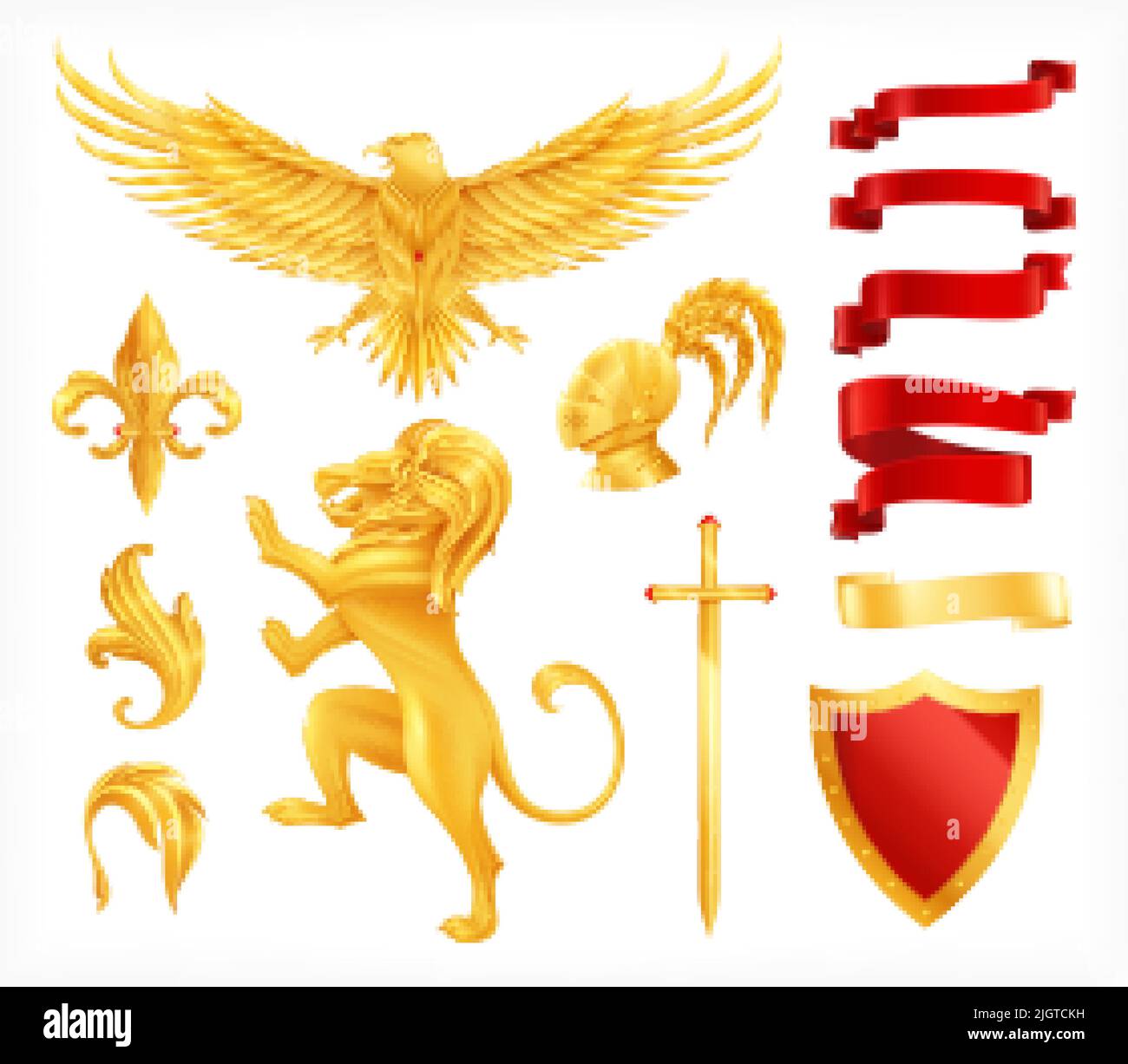 Heraldic animals decorative elements set realistic isolated vector illustration Stock Vector