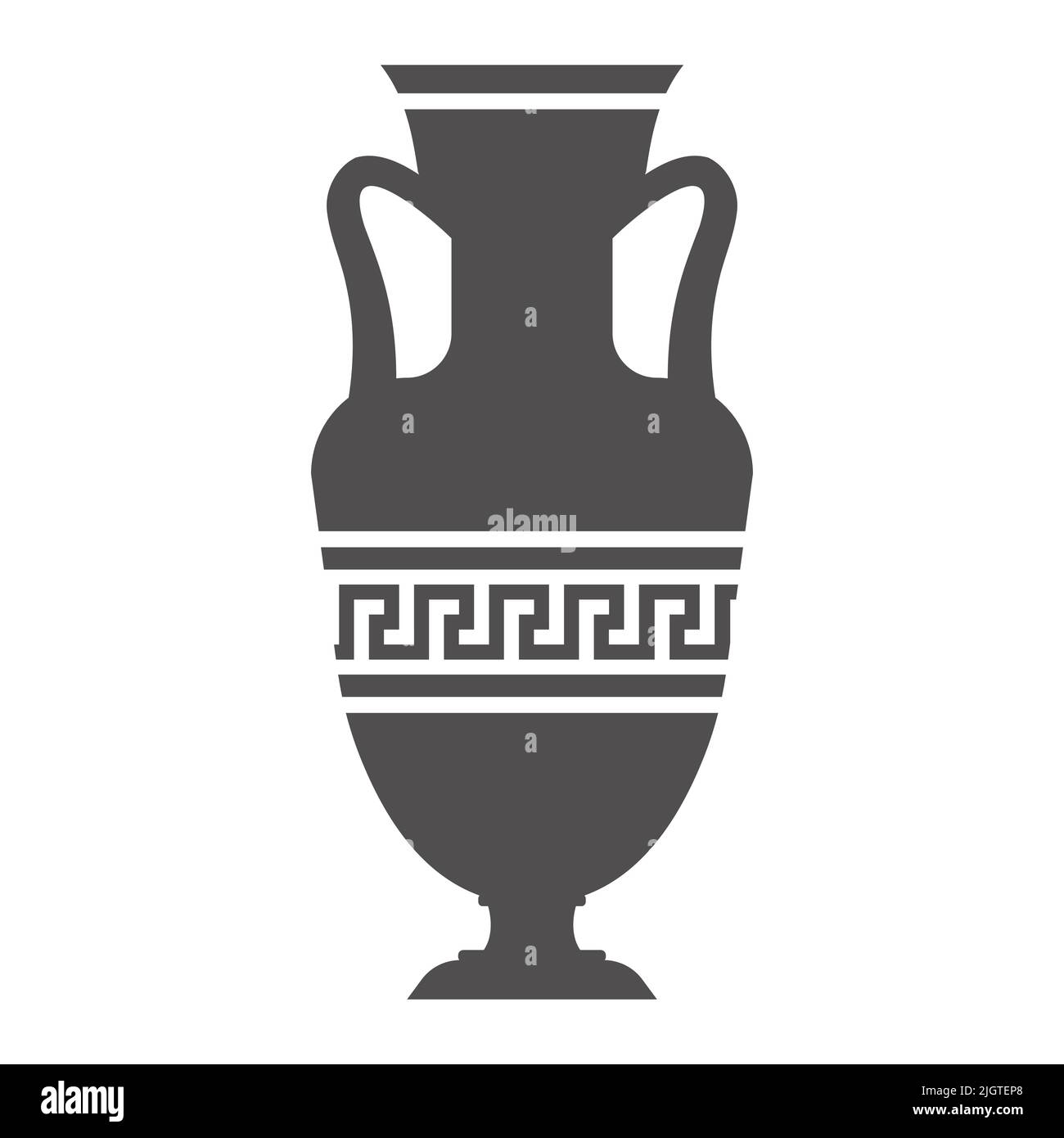 Greek vase silhouette. Ancient amphora and pot with meander pattern. Clay ceramic earthenware. Glyph illustration. Clay ceramic earthenware. Vector. Stock Vector