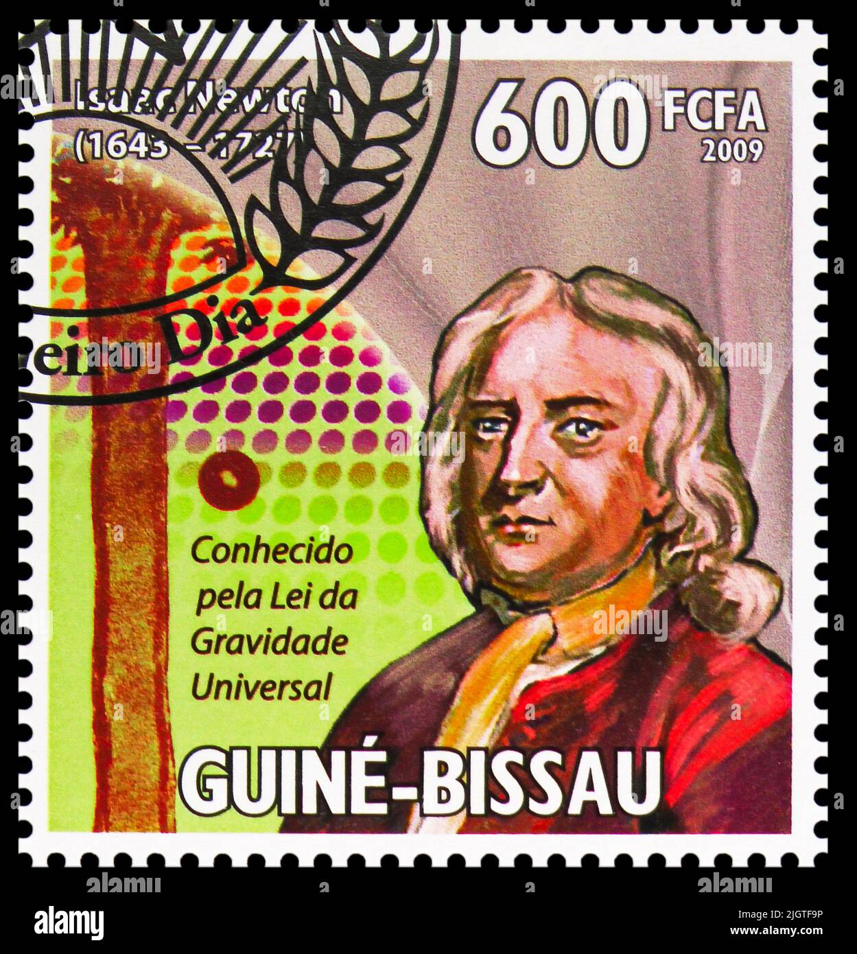 MOSCOW, RUSSIA - JUNE 17, 2022: Postage stamp printed in Guinea-Bissau shows Isaac Newton, Famous physicists serie, circa 2009 Stock Photo