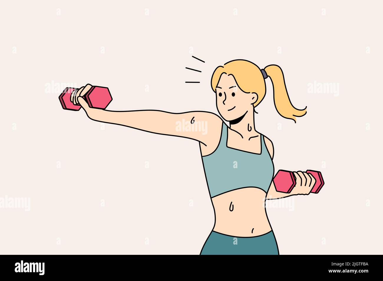 Active fit young woman with dumbbells training for good body figure