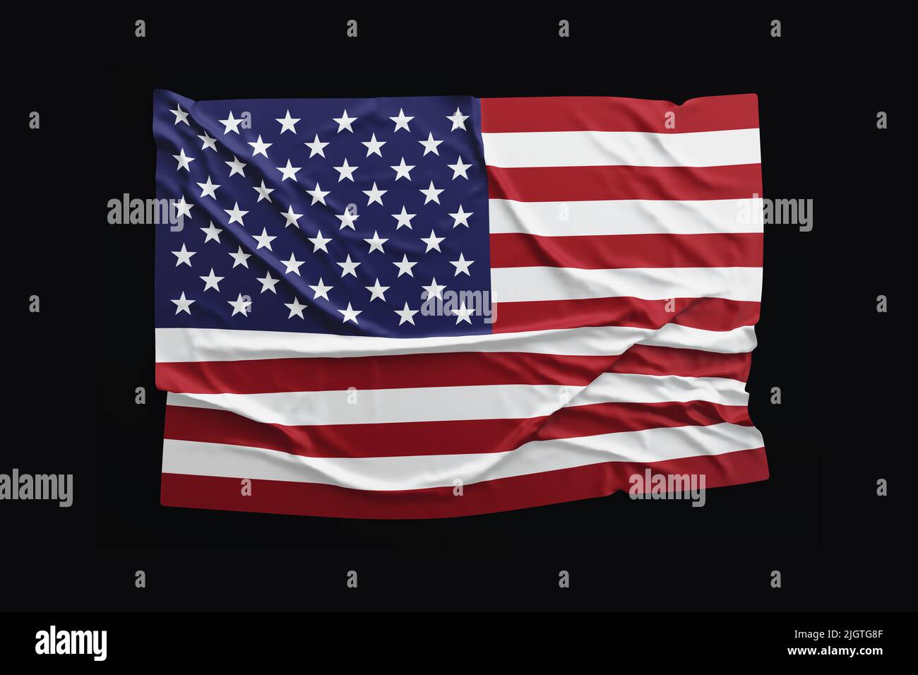 US Flag. American flag rippled on black background. Flag of america. Patriot day, Memorial Day, Independence day or Veterans day. Stock Photo