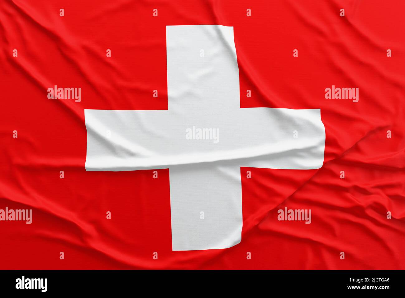Swiss flag rippled background. Flag of Switzerland. Switzerland happy national day. Founding of the Swiss Confederation on 1st of August Stock Photo