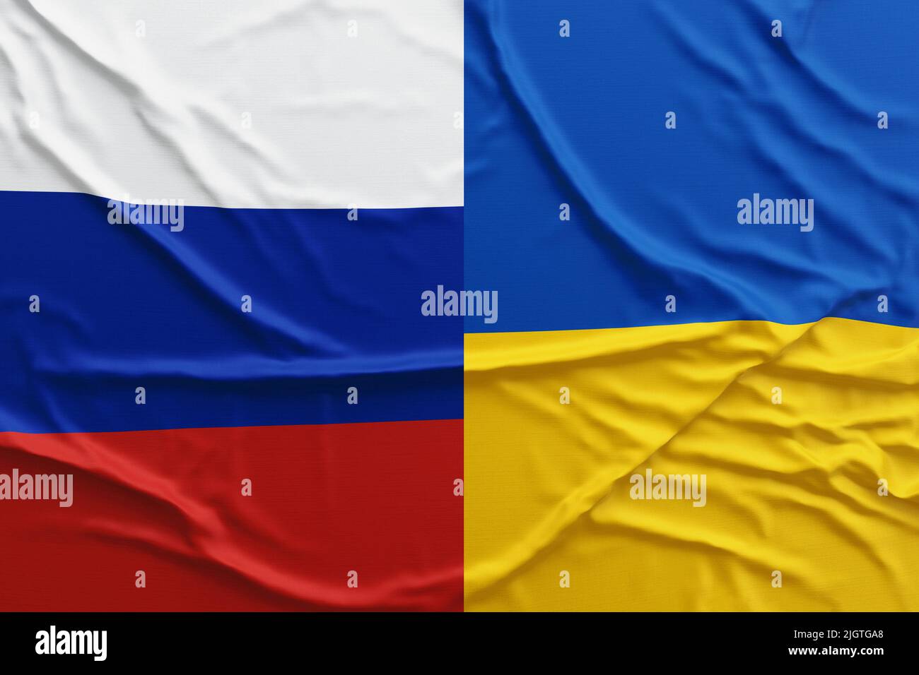Russia vs Ukraine, War crisis , Political conflict. Rippled country flag illustration background Stock Photo