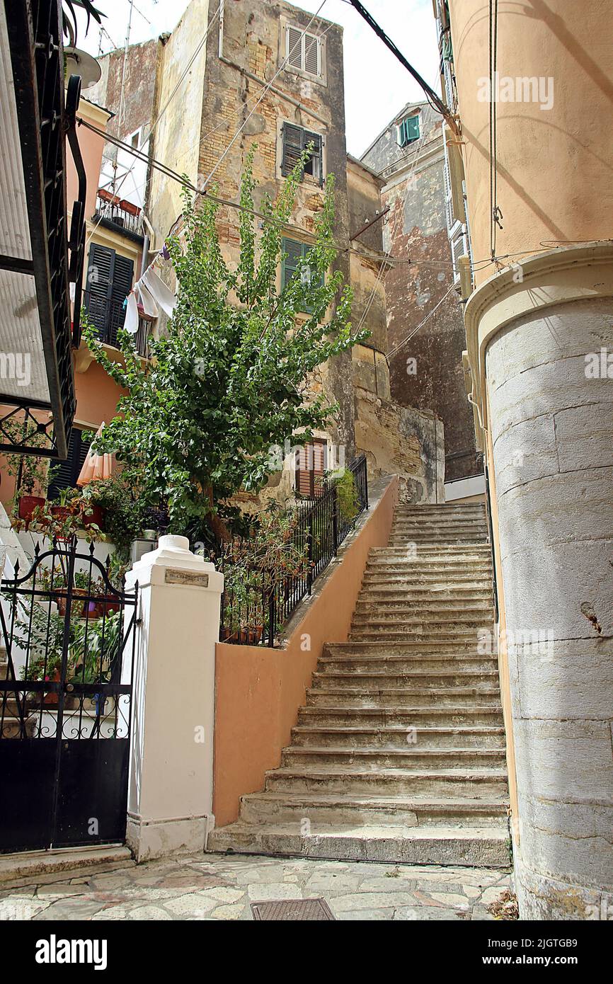 CORFU TOWN, CORFU, GREECE SEPTEMBER 11, 2017 old town of Corfu