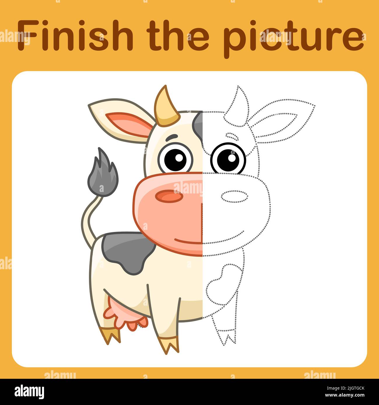 Connect the dot and complete the picture of cow simple coloring for