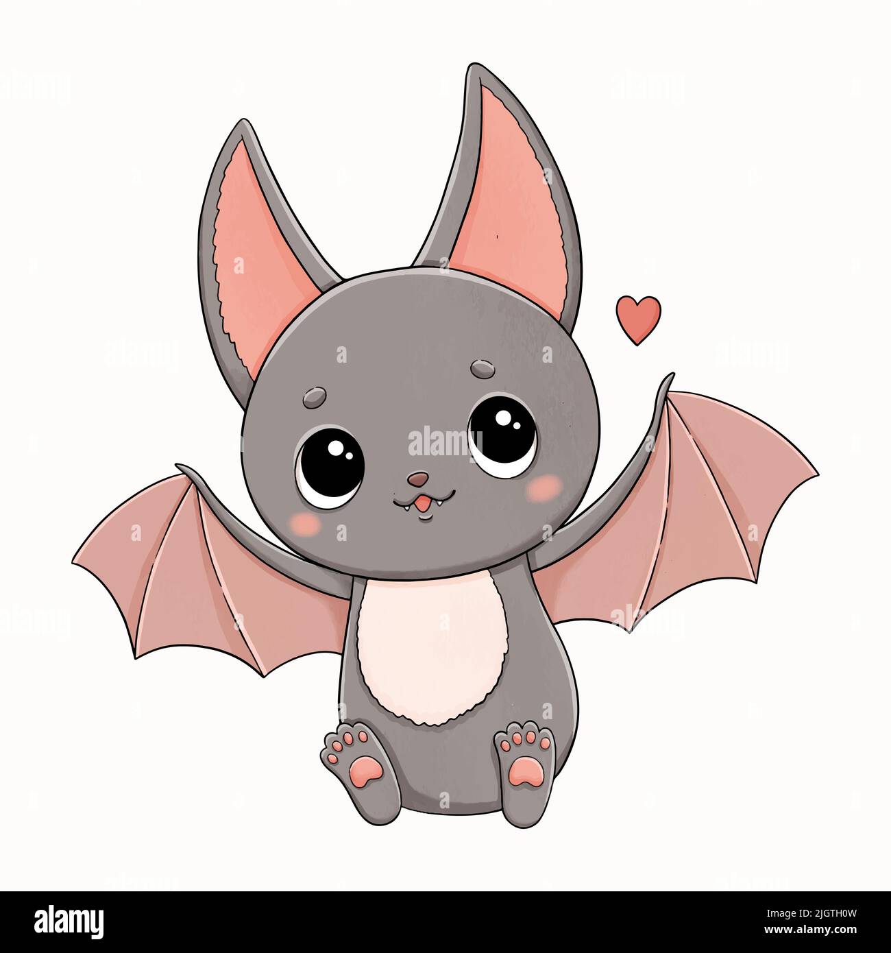 Halloween cute grey bat with heart vector Stock Vector