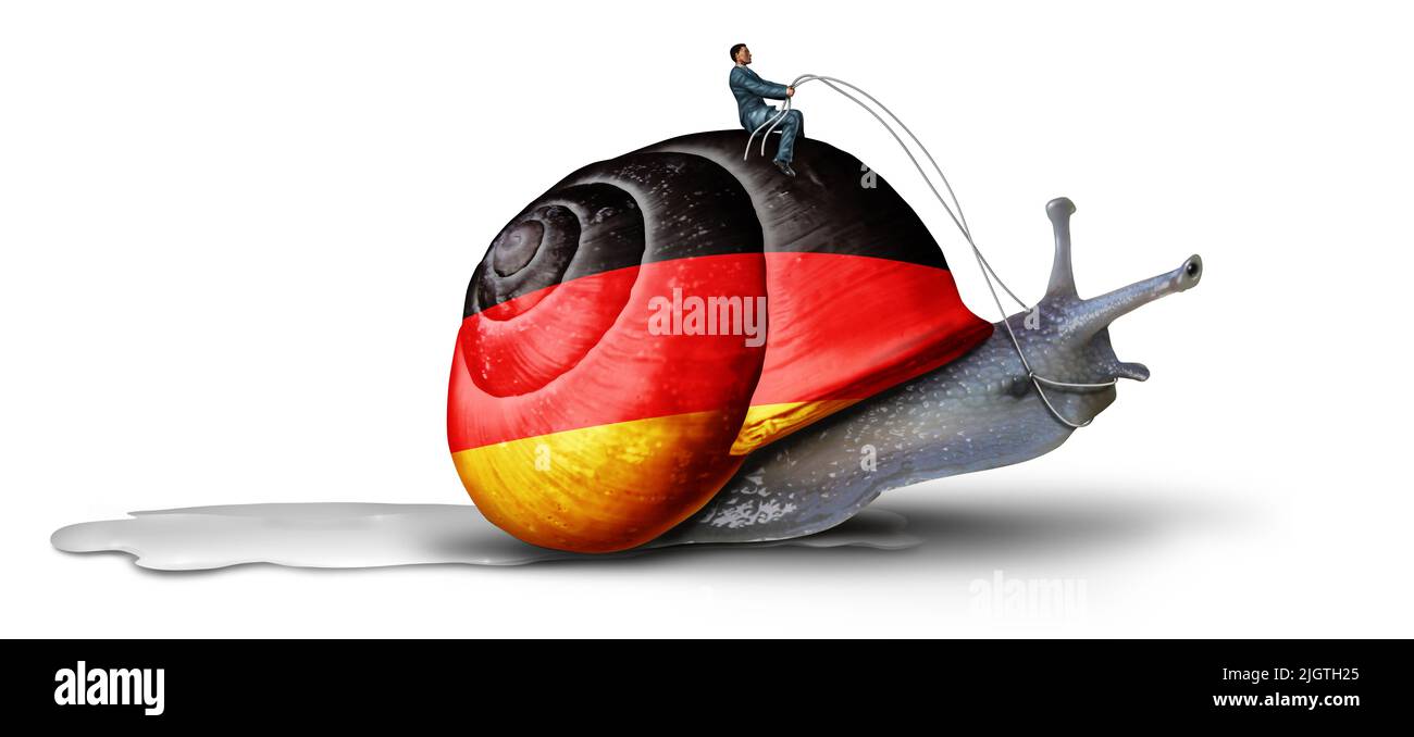 Slow Germany economy and slowing German economic growth as a Berlin financial challenge or stagflation problems and slow political  legislation. Stock Photo