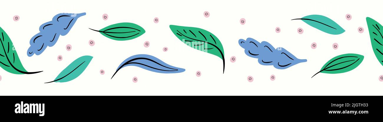 Leaf vector pattern background border. Fun seamless repeat of hand ...