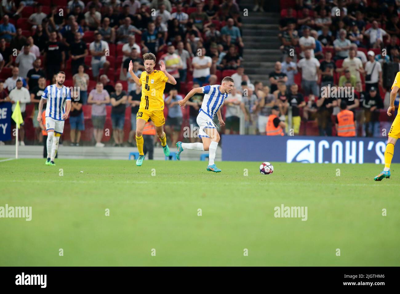 Tirana, Italy. 12th July, 2022. Albano Aleksi of Kf Tirana during the first  round of UEFA Champions League 2022-2023, football match between Kf Tirana  and F91 Dudelange at Air Albania Stadium/Arena Kombetare