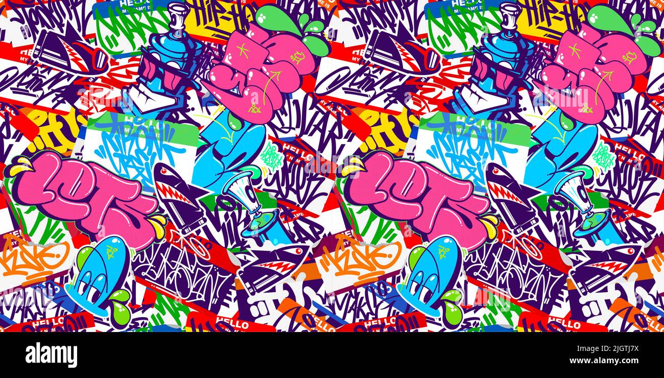 Seamless Abstract Colorful Urban Graffiti Style Sticker Bombing Hello My  Name Is With Some Street Art Lettering Vector Illustration Art Stock Vector  Image & Art - Alamy