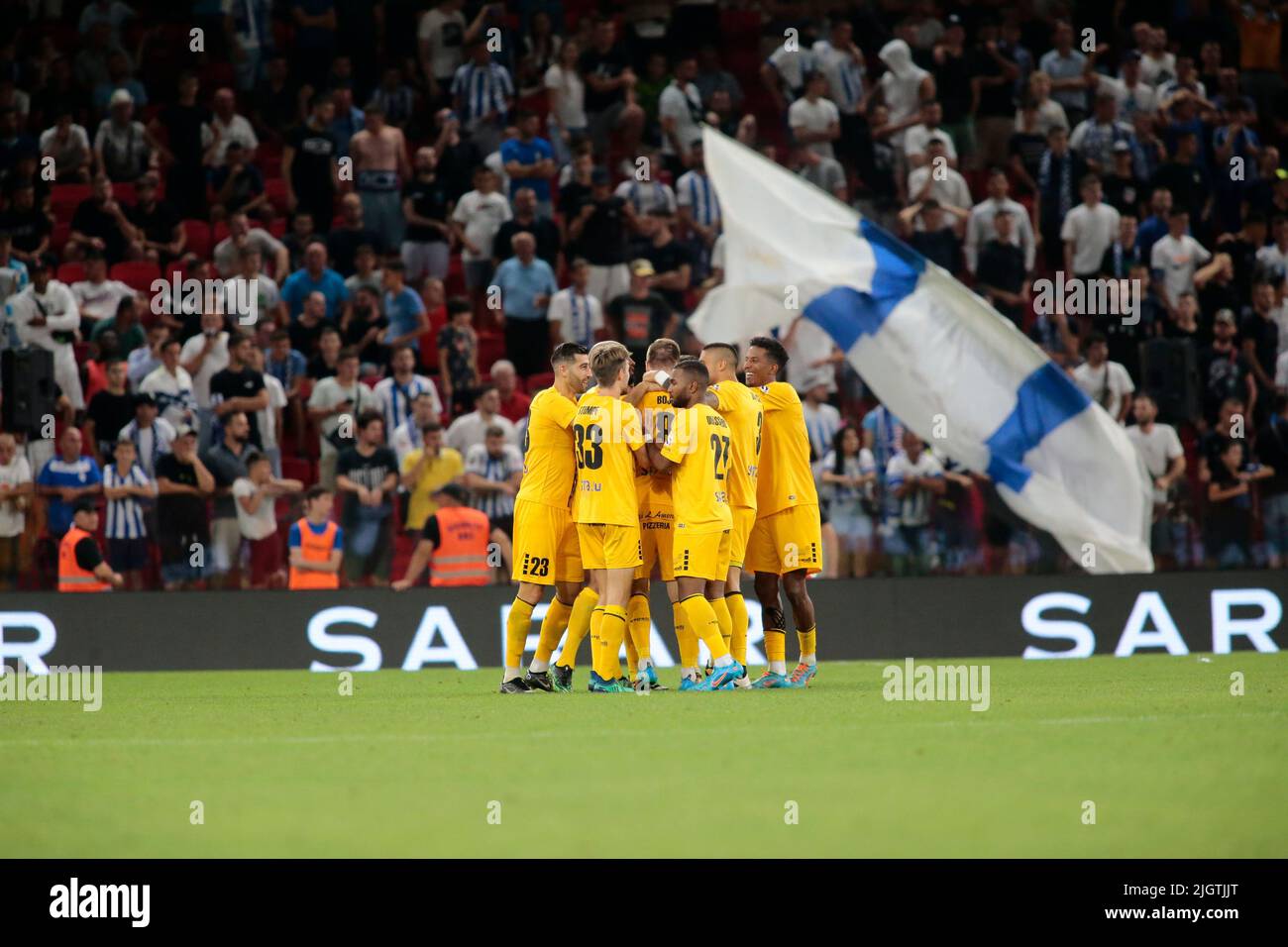 Devid of Kf Tirana, Mehdi Kirch of F91 Dudelange and Redon Xhixha of Kf  Tirana during the first round of UEFA Champions League 2022-2023, football  mat Stock Photo - Alamy