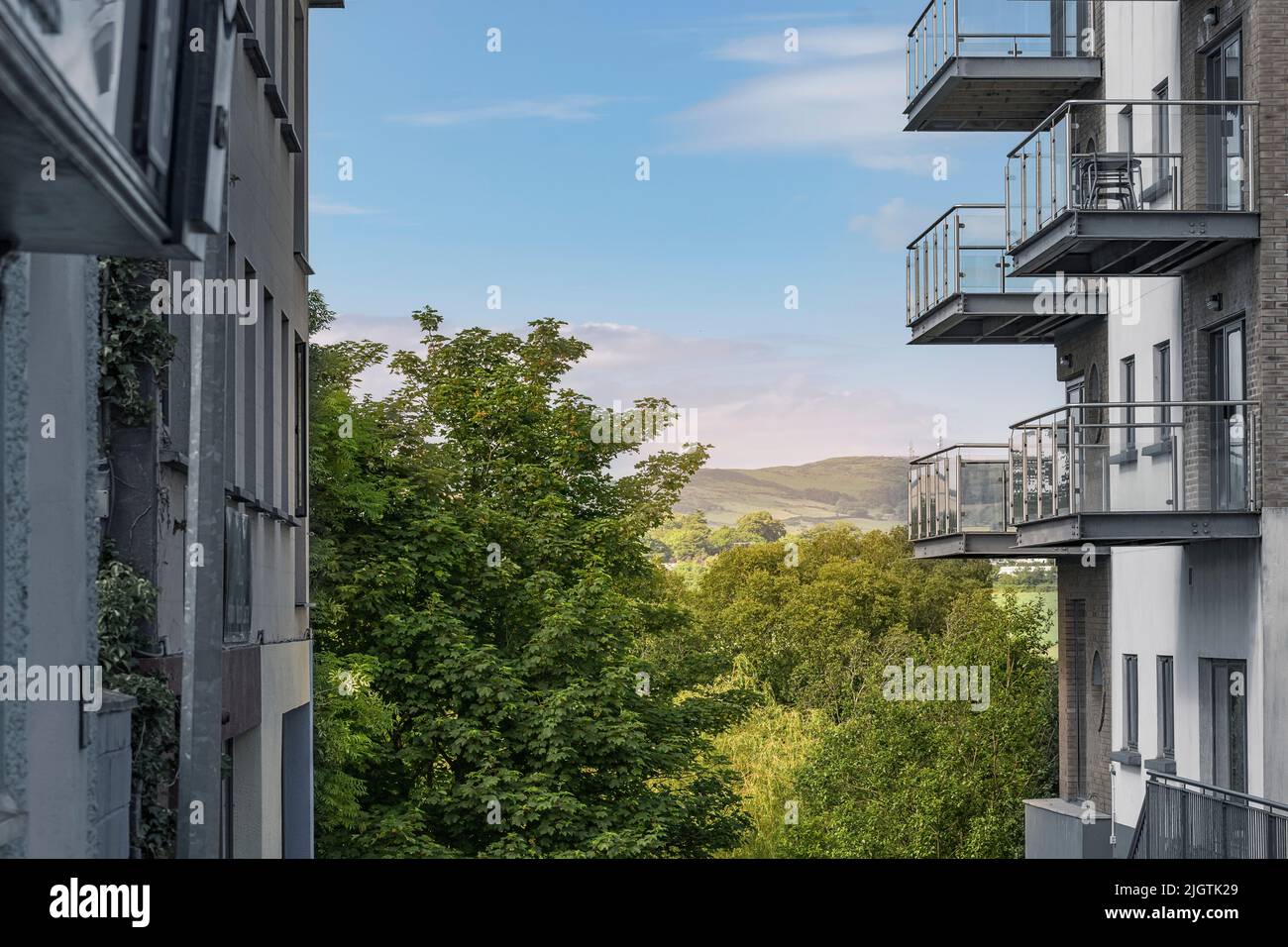 Escape from city life. Conceptual image of wild nature from the apartments. Arklow. Ireland. Stock Photo