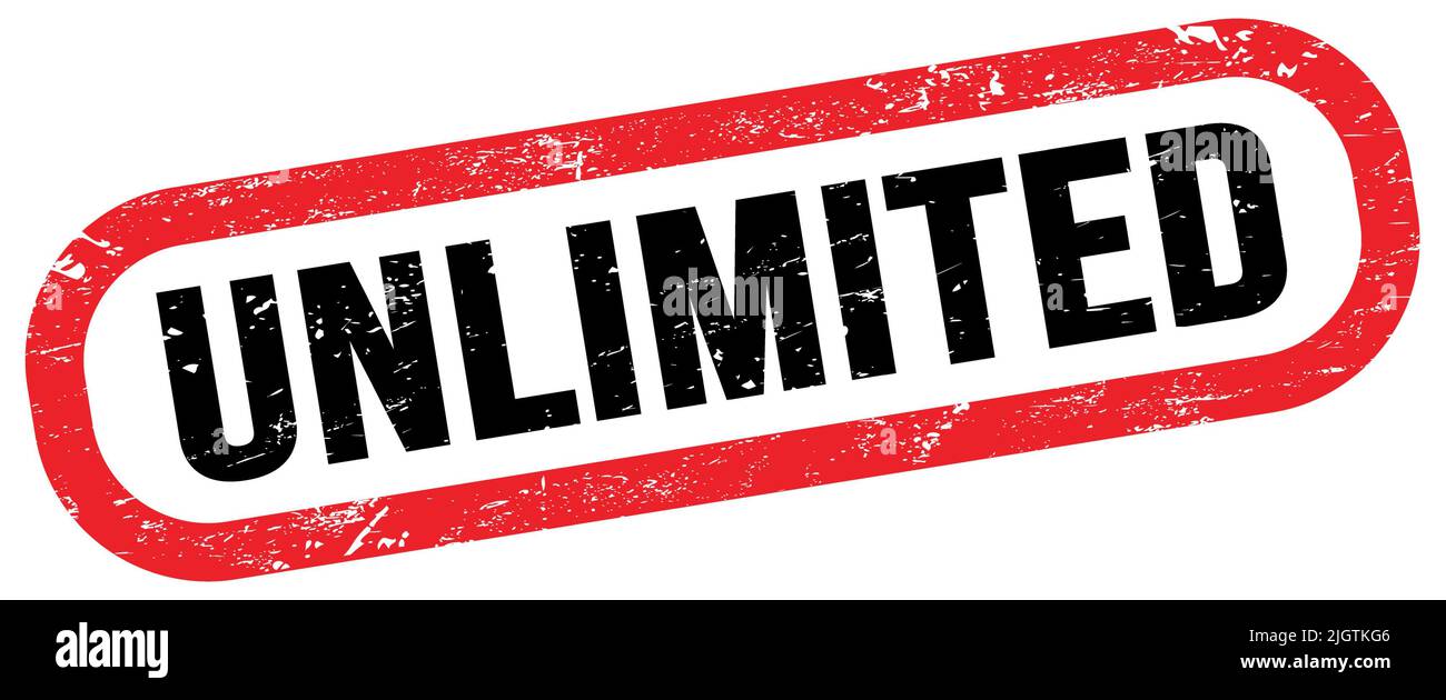 UNLIMITED, text on red-black rectangle stamp sign. Stock Photo