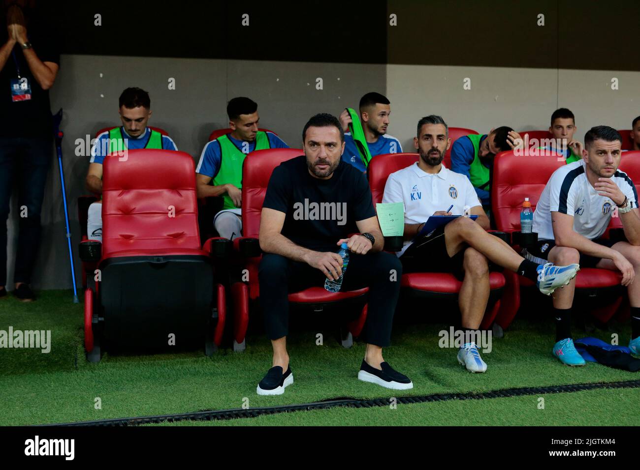 Devid of Kf Tirana, Mehdi Kirch of F91 Dudelange and Redon Xhixha of Kf  Tirana during the first round of UEFA Champions League 2022-2023, football  mat Stock Photo - Alamy