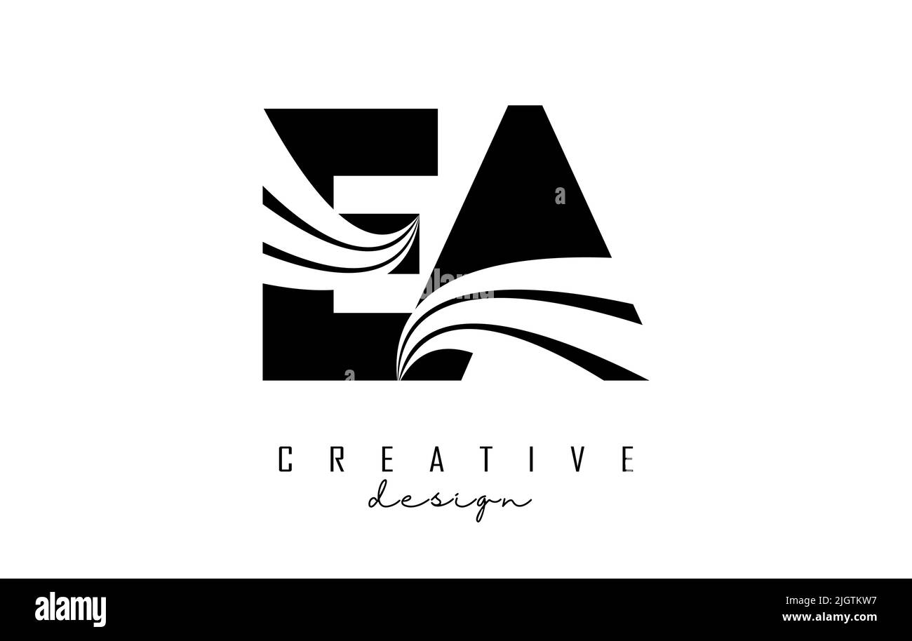 Creative black letter EA e a logo with leading lines and road concept ...