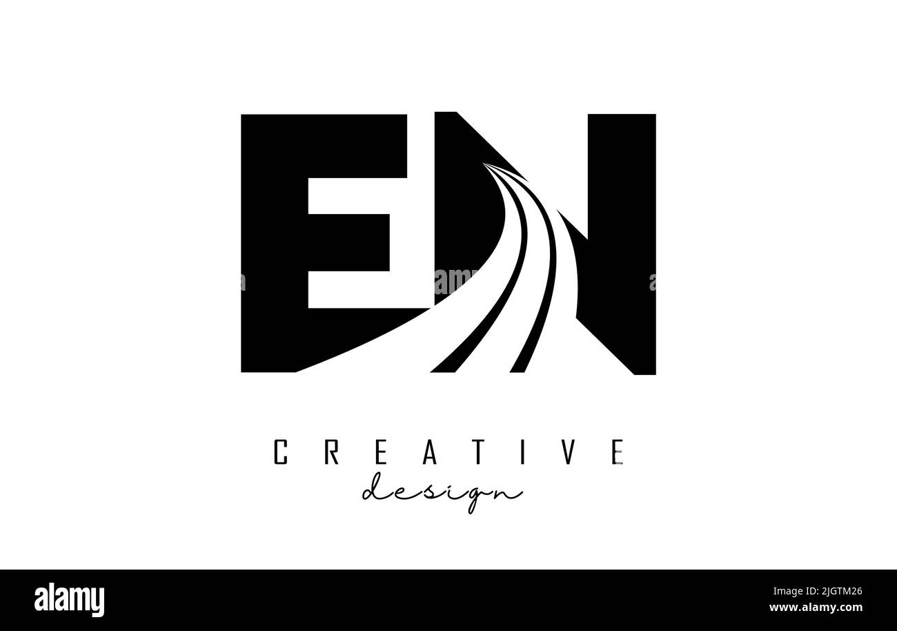 Creative black letter EN e n logo with leading lines and road concept ...