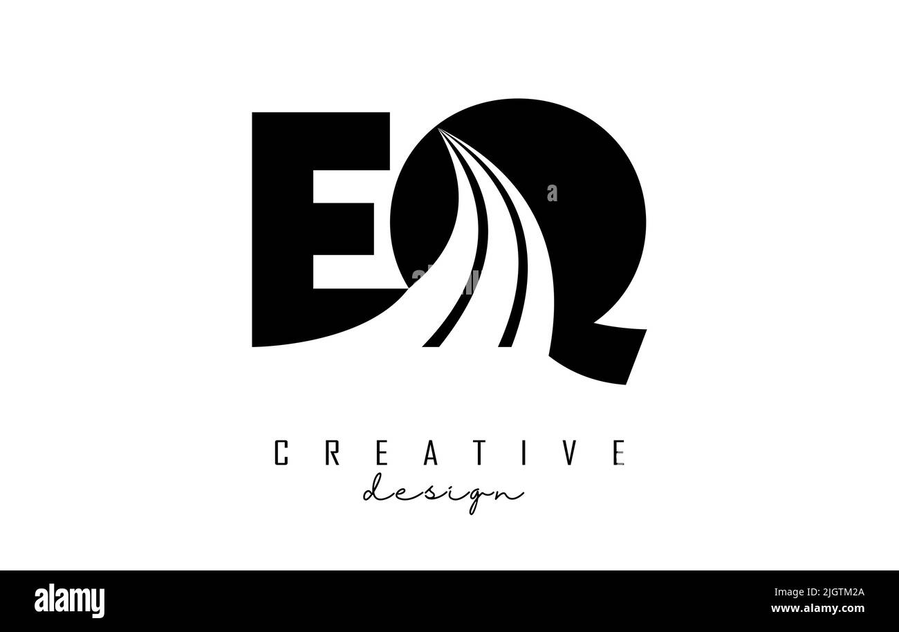 Creative black letter Eq e q logo with leading lines and road concept ...