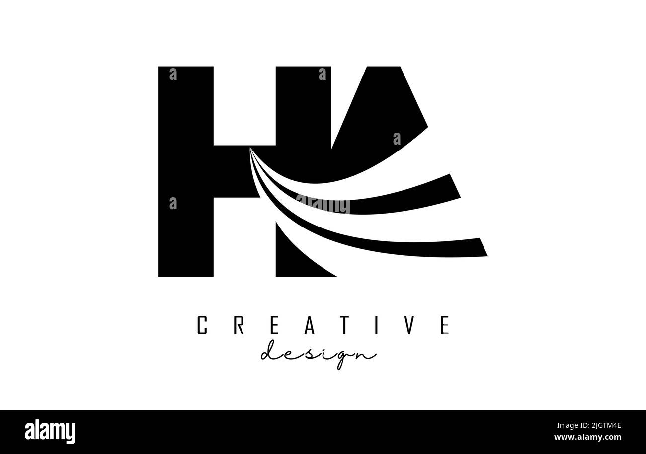 Creative black letter HA h a logo with leading lines and road concept design. Letters with geometric design. Vector Illustration with letter. Stock Vector