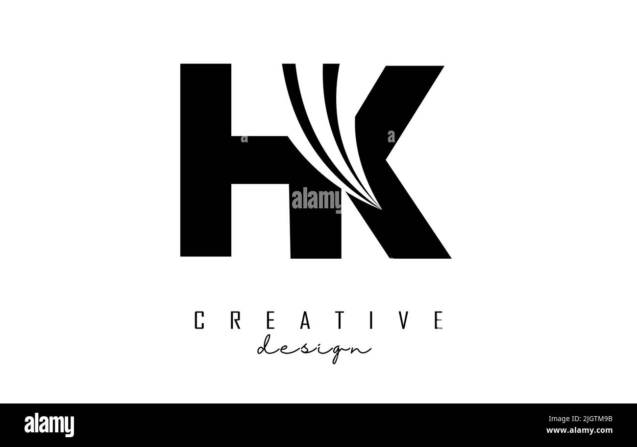 Creative black letter HK h k logo with leading lines and road concept