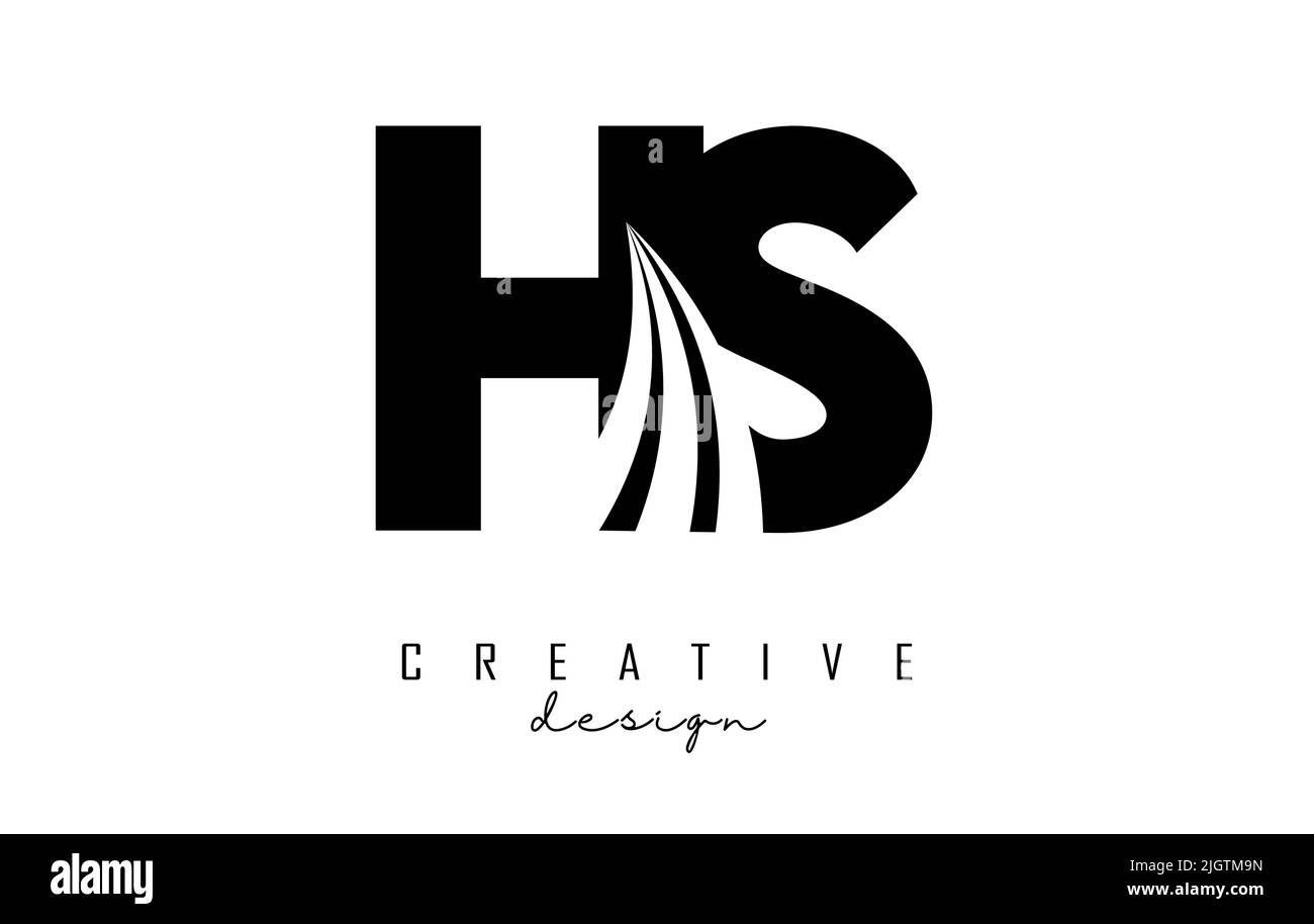 Creative black letter HS h s logo with leading lines and road concept ...
