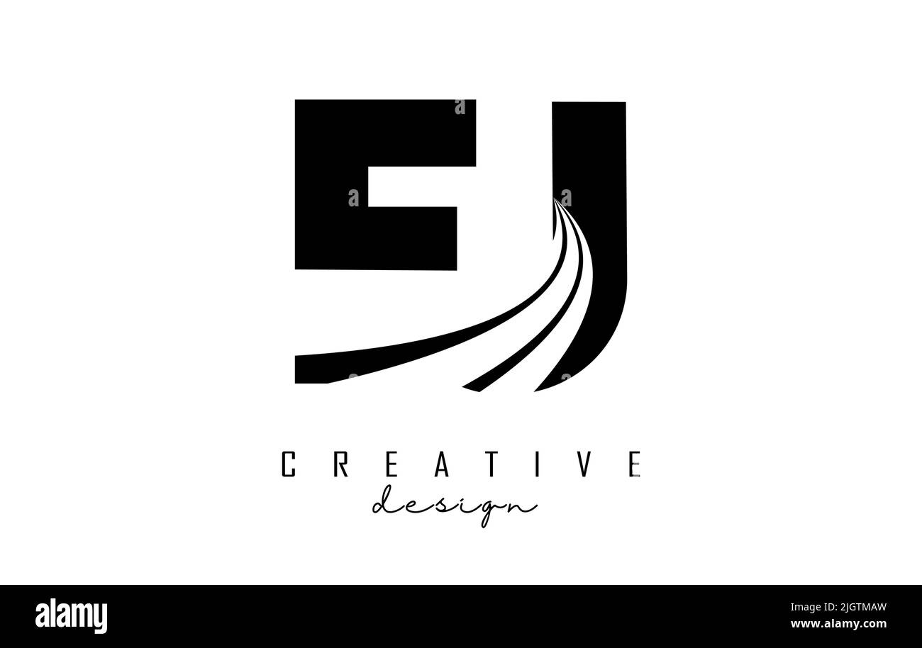 Creative black letter Ej e j logo with leading lines and road concept design. Letters with geometric design. Vector Illustration with letter and creat Stock Vector