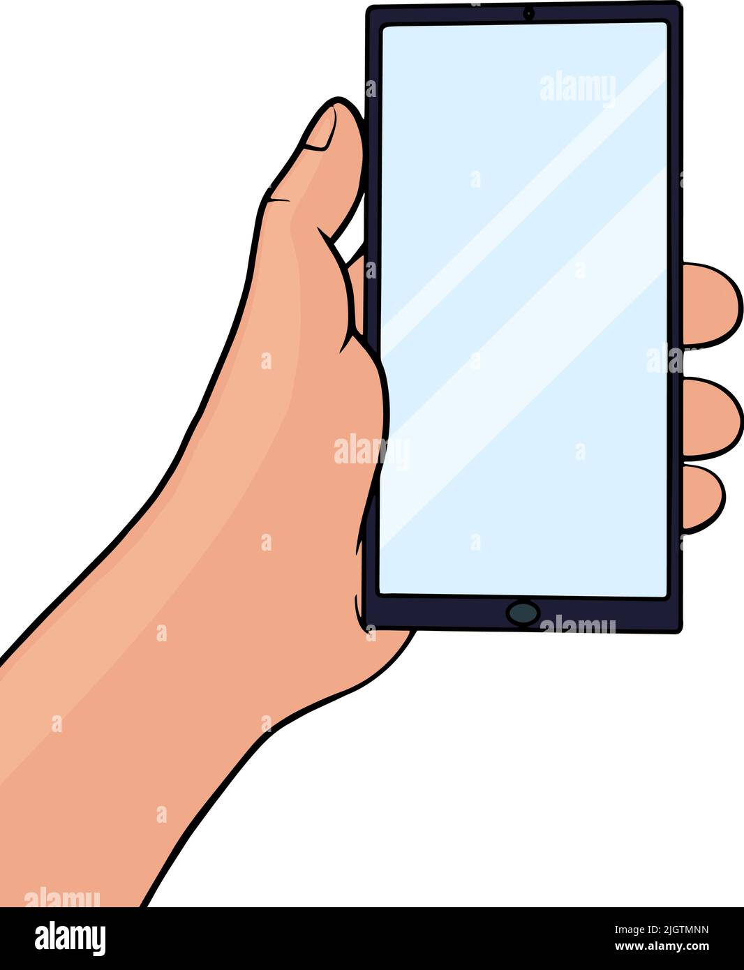 Hand holding smartphone, empty screen with shadow, mobile phone mockup ...