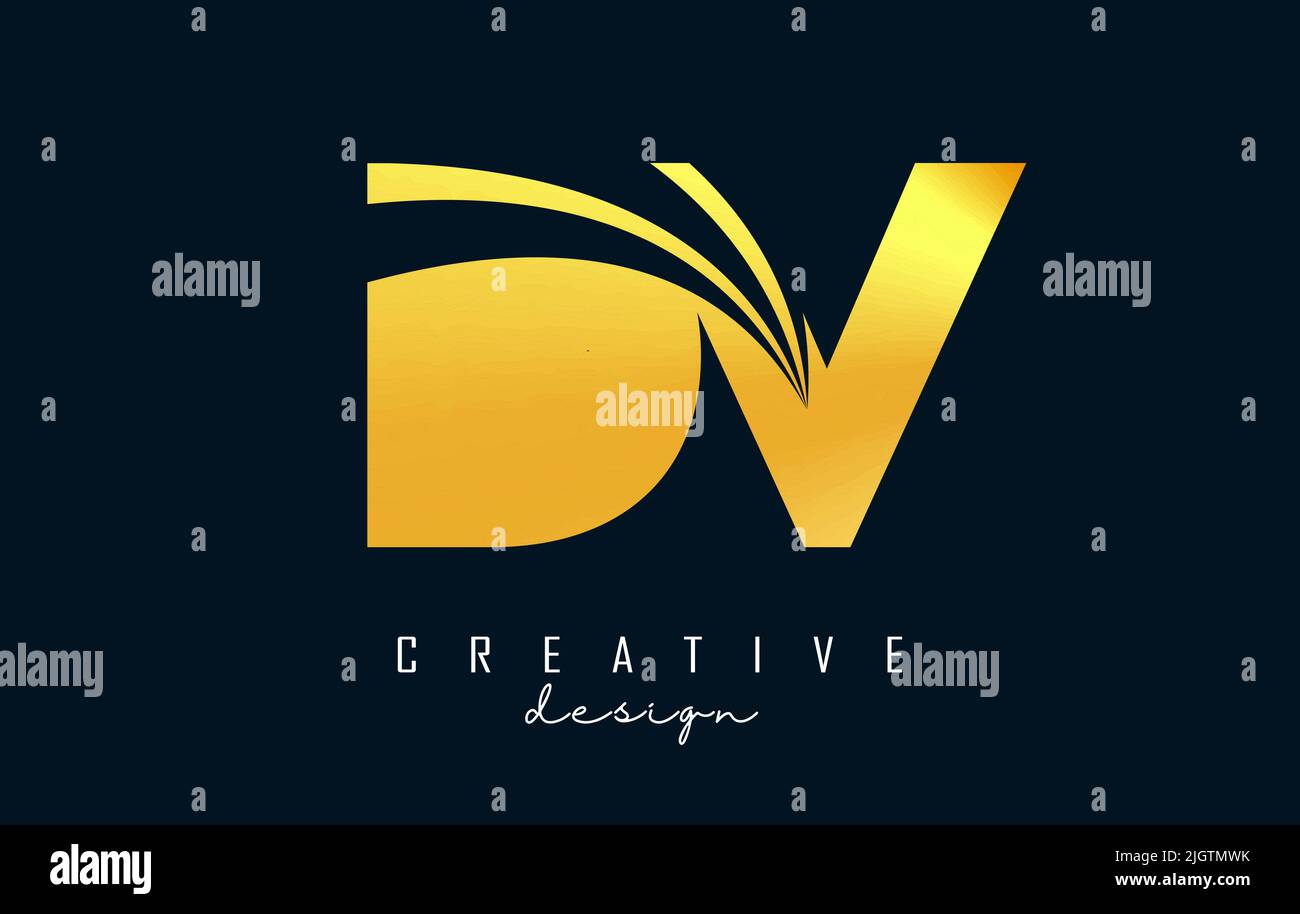 Creative golden letter DV d v logo with leading lines and road concept design. Letters with geometric design. Vector Illustration with letter and crea Stock Vector