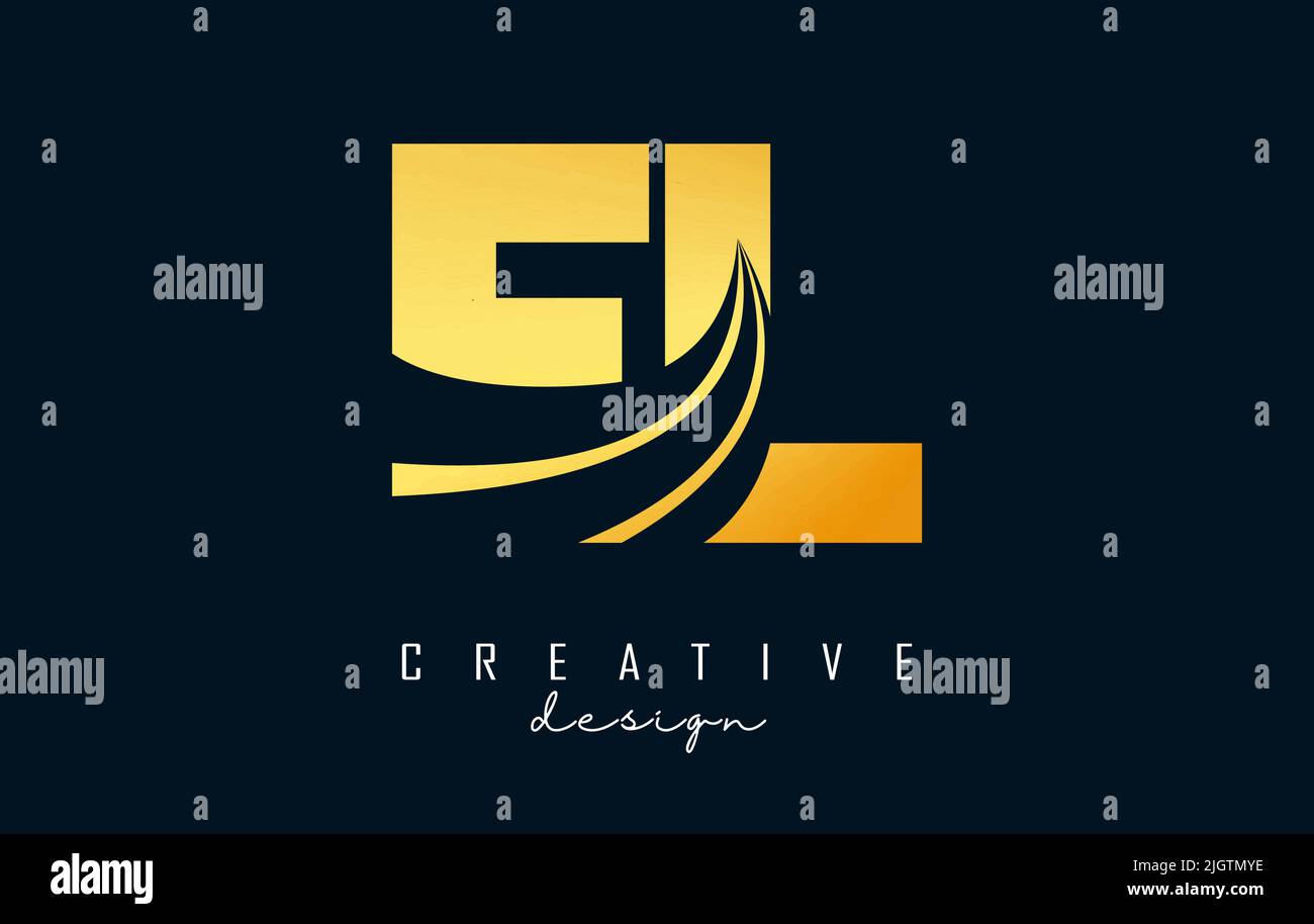 Creative golden letter EL e L logo with leading lines and road concept ...