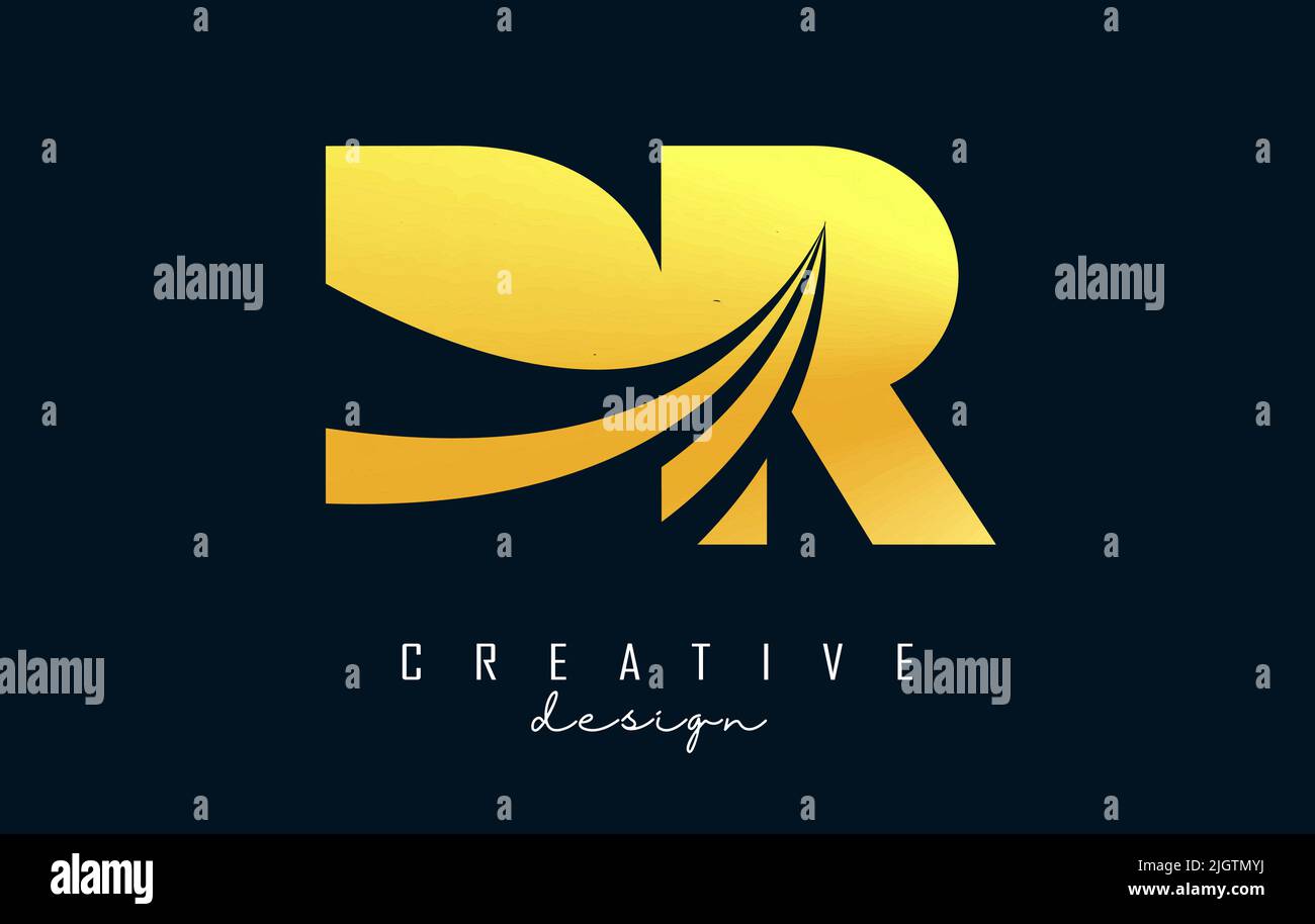 Creative golden letter DR d r logo with leading lines and road concept ...
