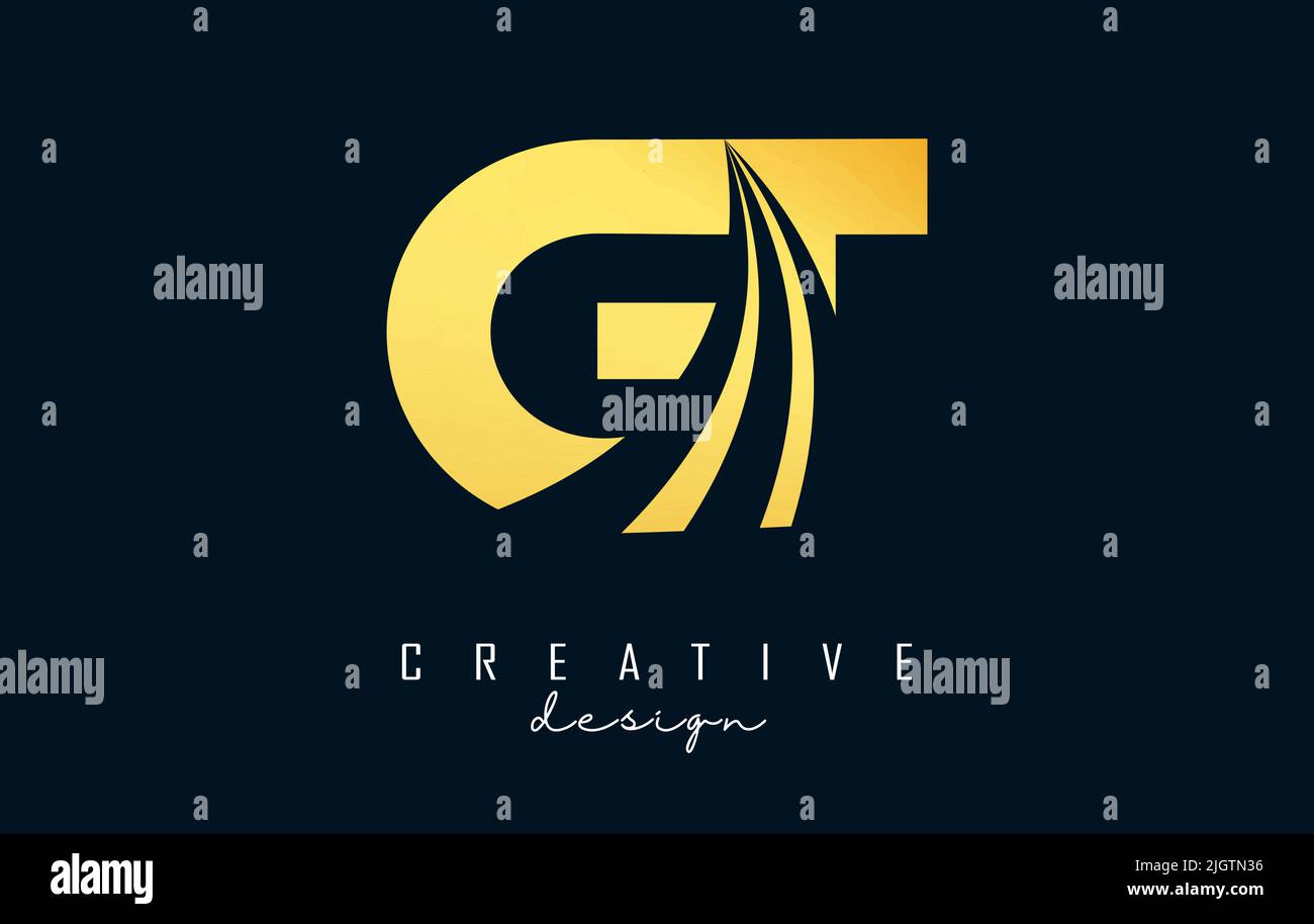 Creative blue letter GT g t logo with leading lines and road concept ...